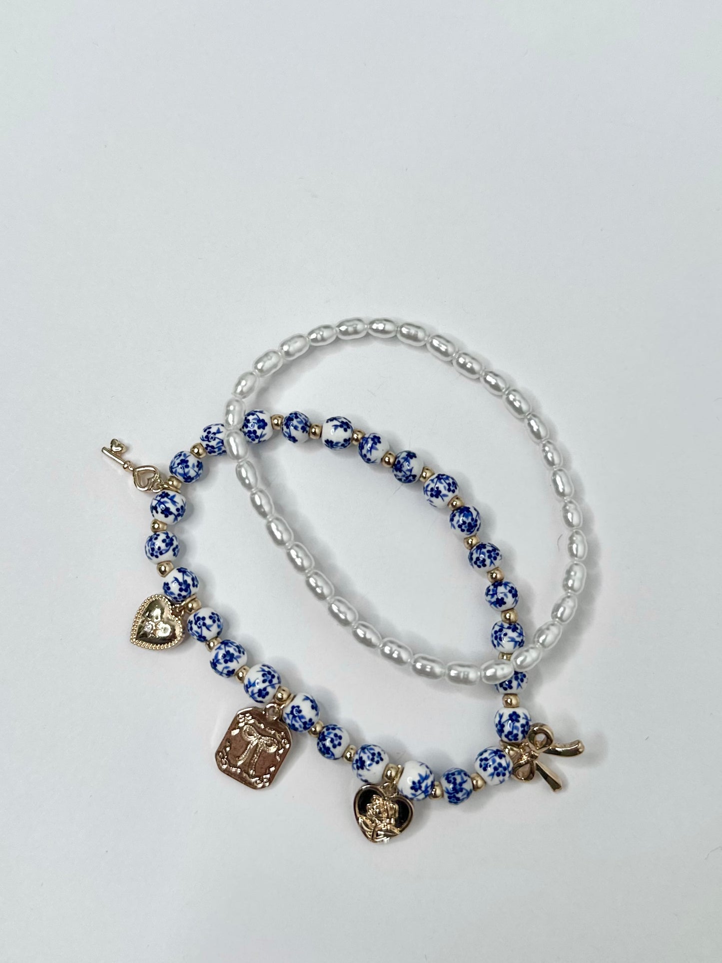 2 Row Ceramic & Multi Charm Bracelet