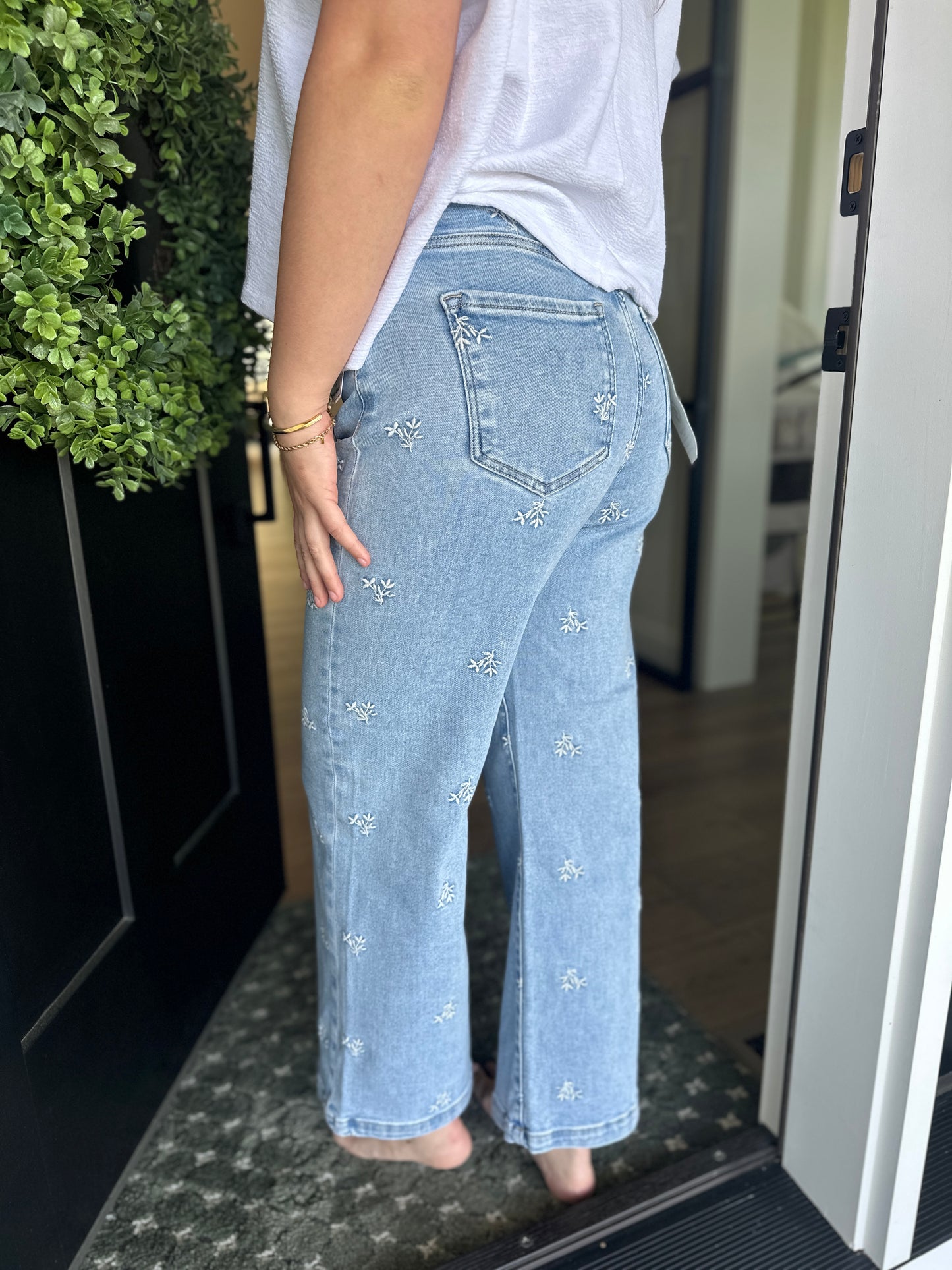 Risen Germantown High Rise Crop Embroidered Jeans