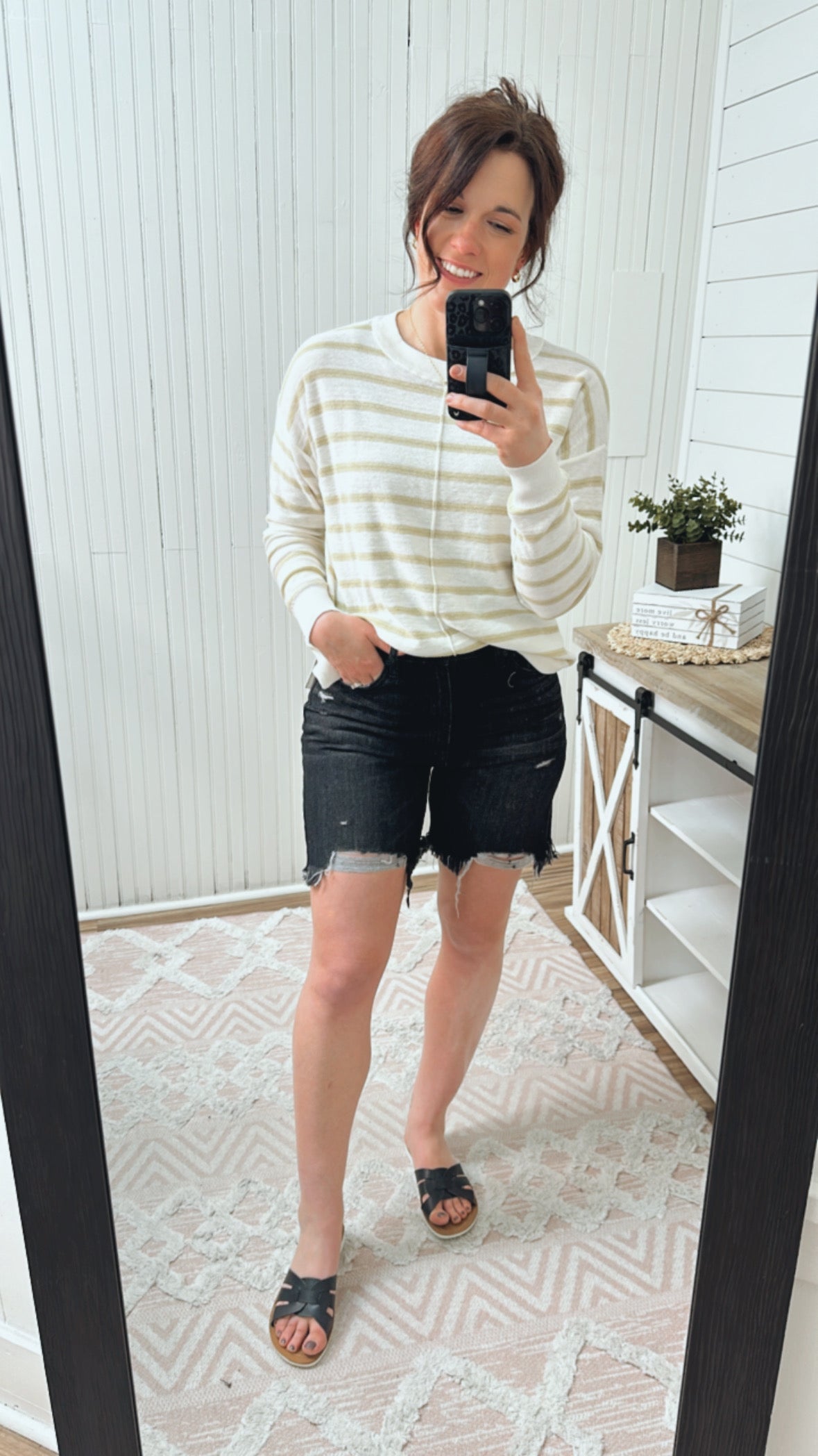 Kancan Black High Rise Hem Detail Shorts