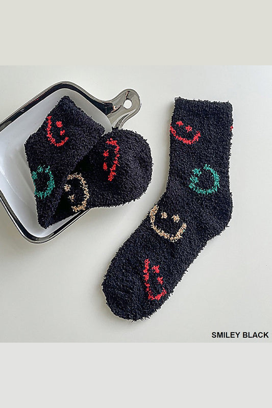 Smiley Black Fleece Socks