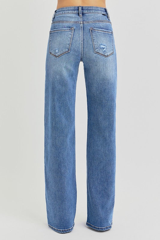 Risen Concord Tummy Control Elastic Band High Rise Wide Jeans