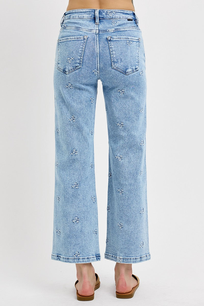 Risen Germantown High Rise Crop Embroidered Jeans
