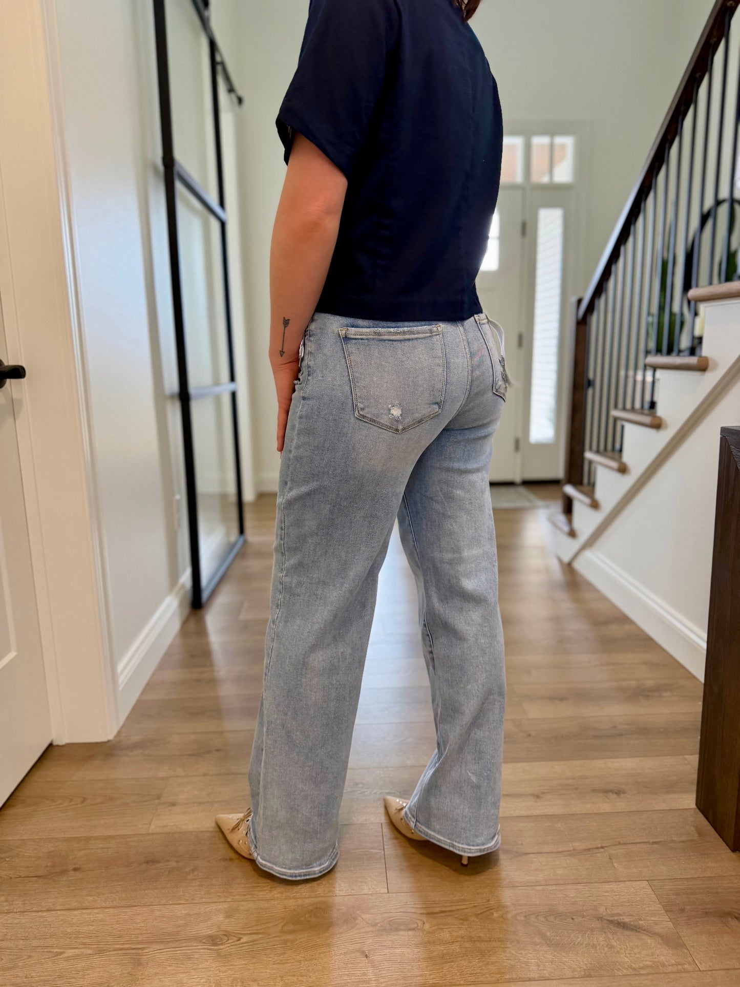 Risen Concord Tummy Control Elastic Band High Rise Wide Jeans