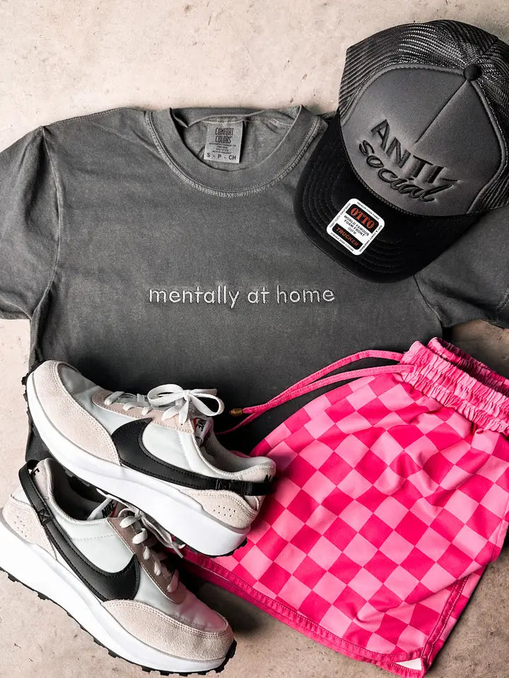 Mentally at Home Embroidered Graphic Tshirt