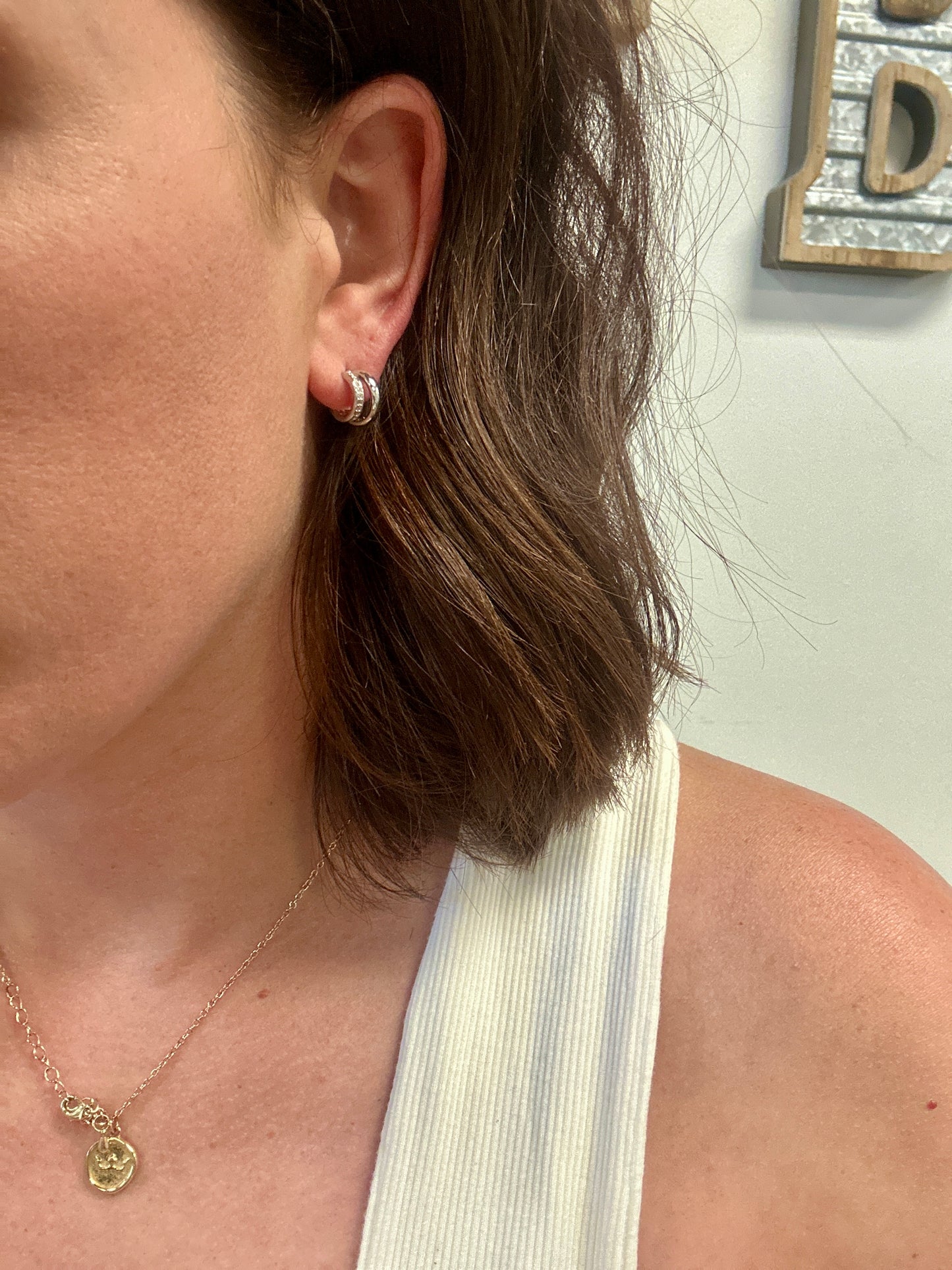One Side CZ 2 Row Hoops