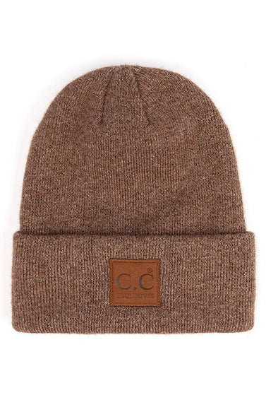 C.C Heather Knit Suede Patch Beanie