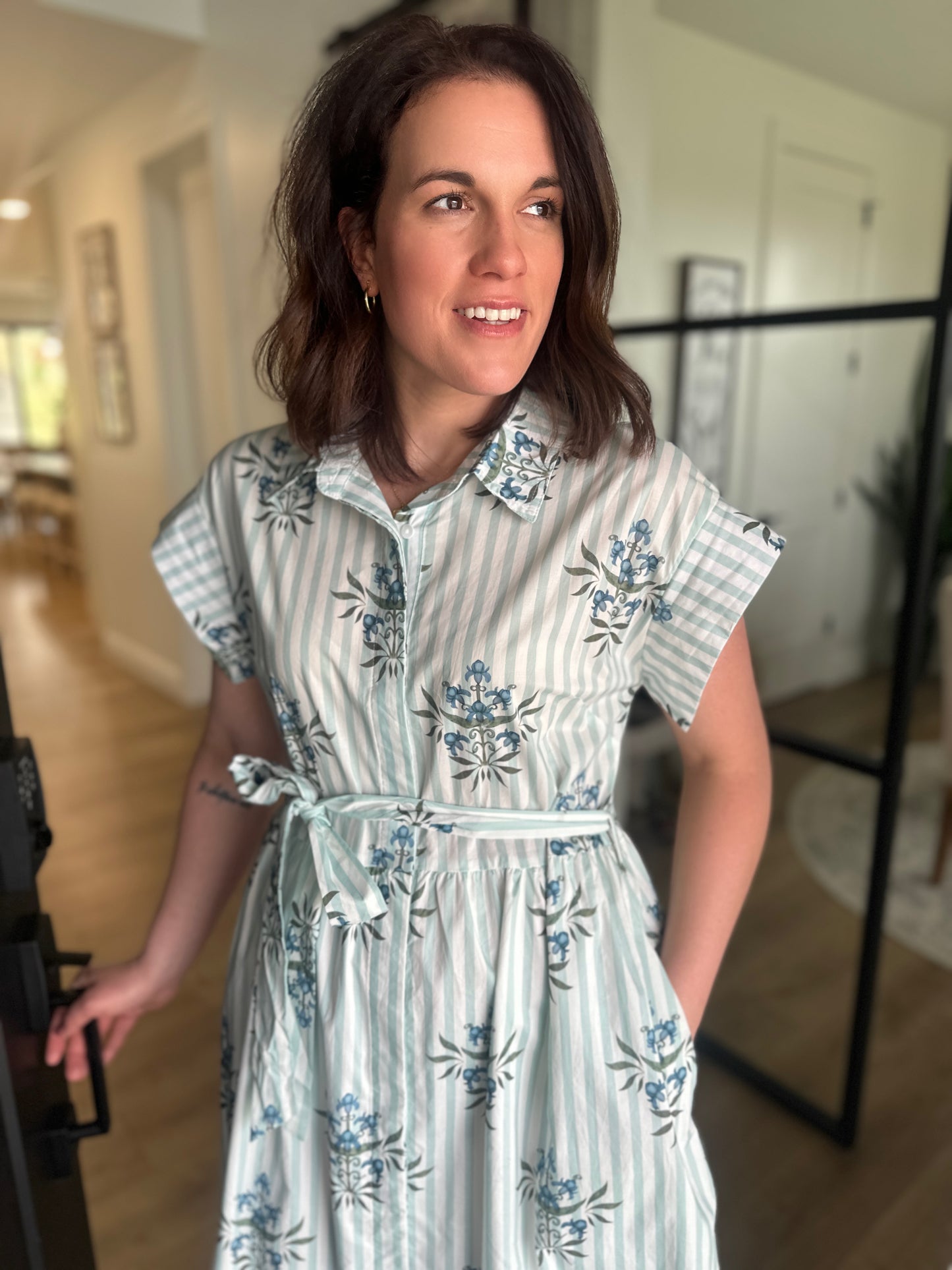 York Striped Floral Midi Dress