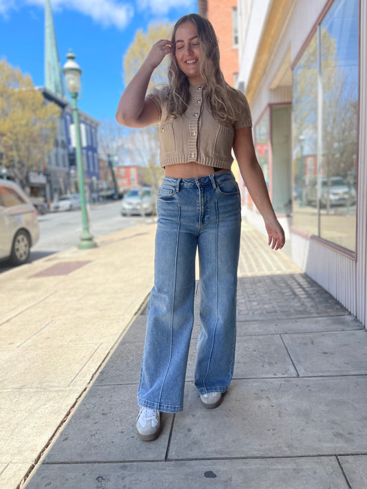 Risen Glenwood High Rise Wide Leg Pintuck Jeans