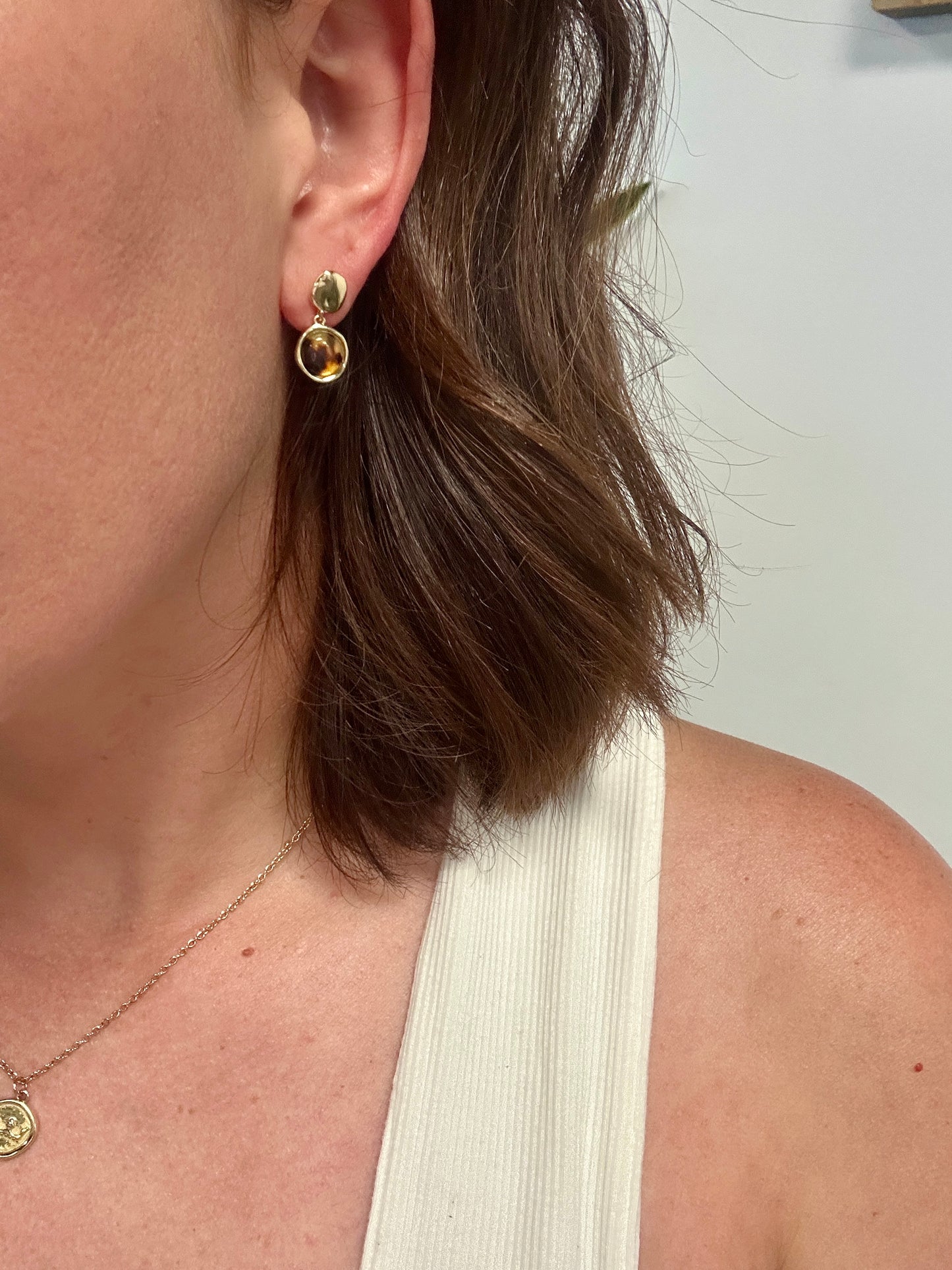 Organic Tortoise Stone Drop Earrings