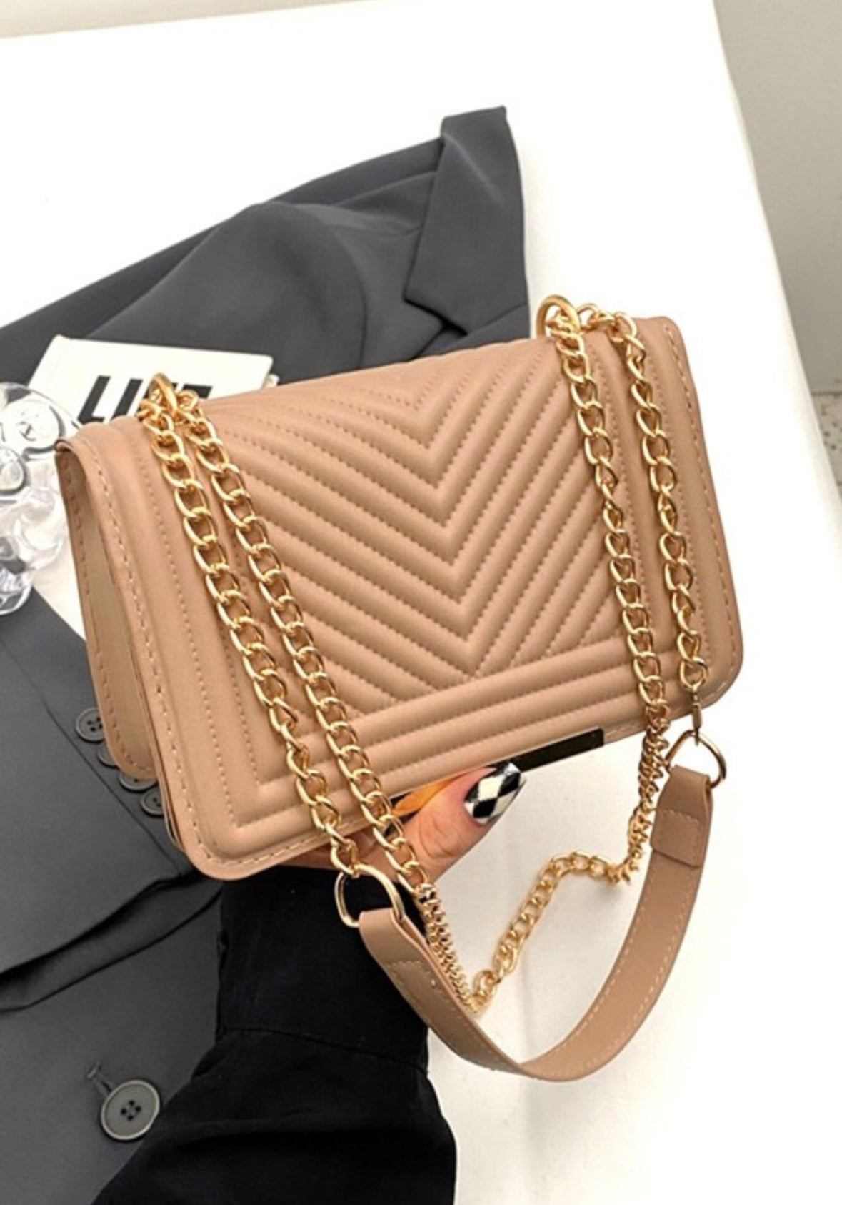 Nina Chevron Chain Shoulder Bag