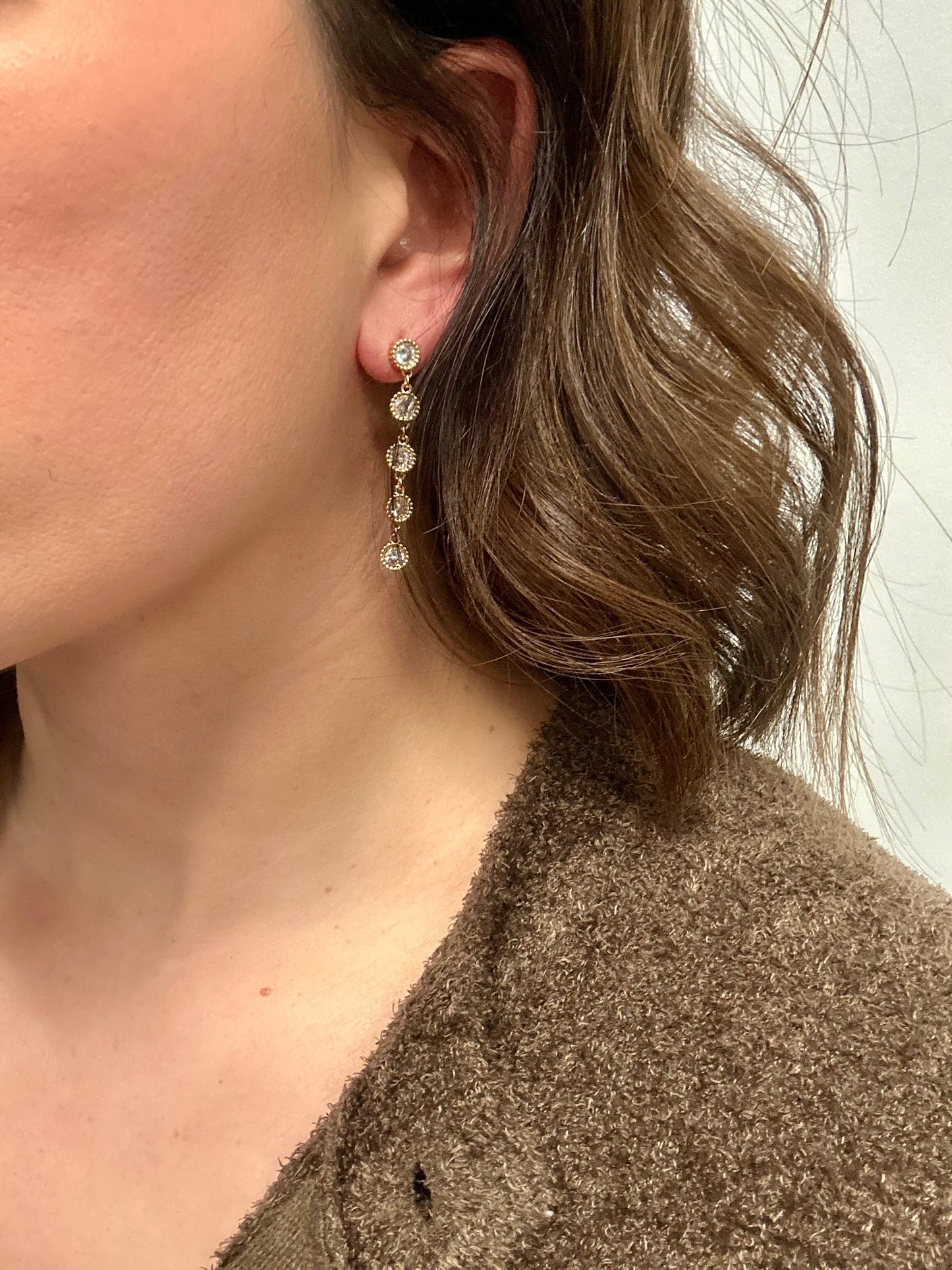 Linear CZ Round Earrings