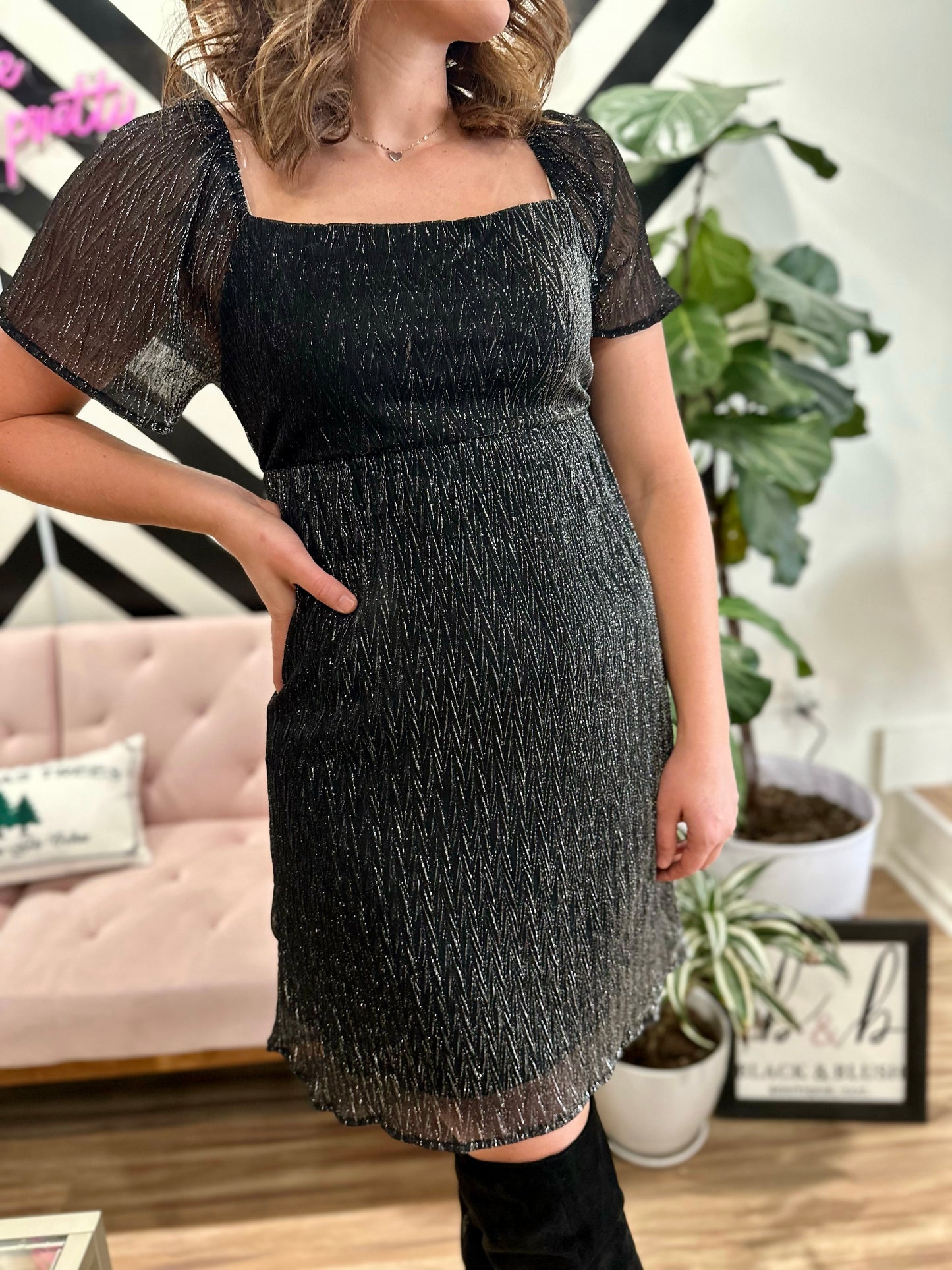 Silver Shimmer Textured Lurex Dress
