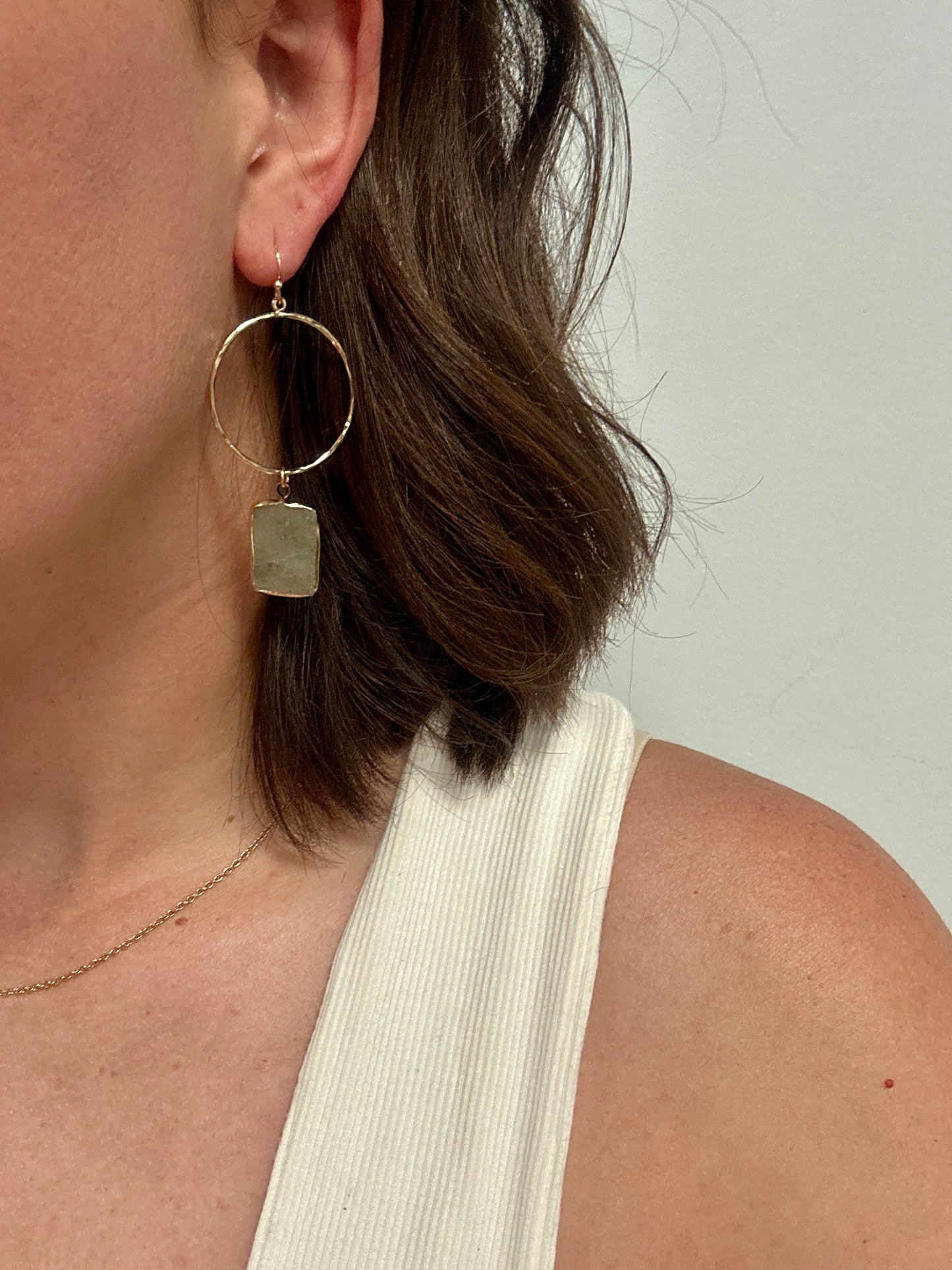 Rectangle Stone Dangle Circle Earrings