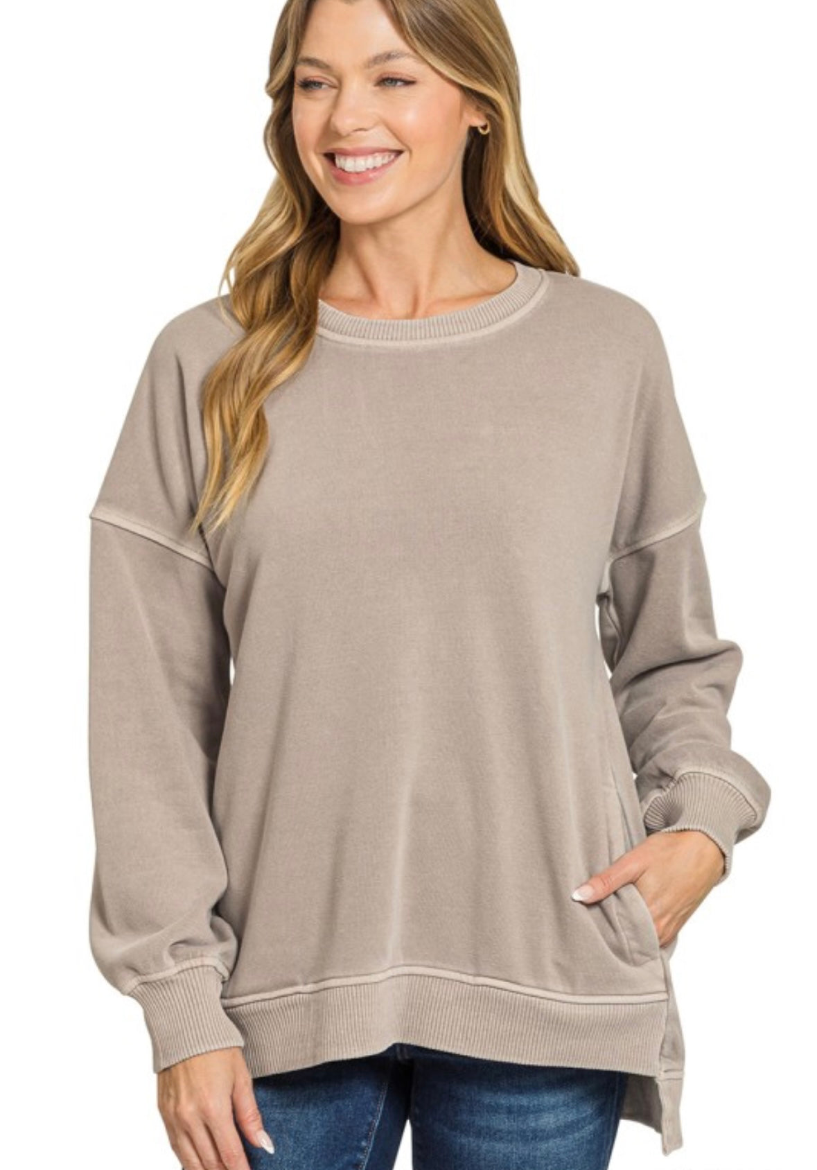 Hi - Low Hem Pullover with Side Pockets