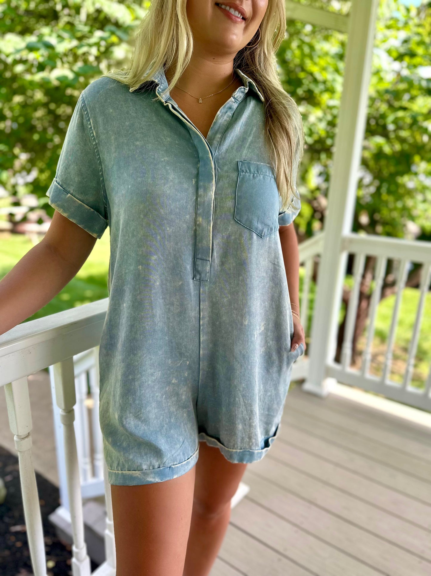 Mineral Wash Button Romper