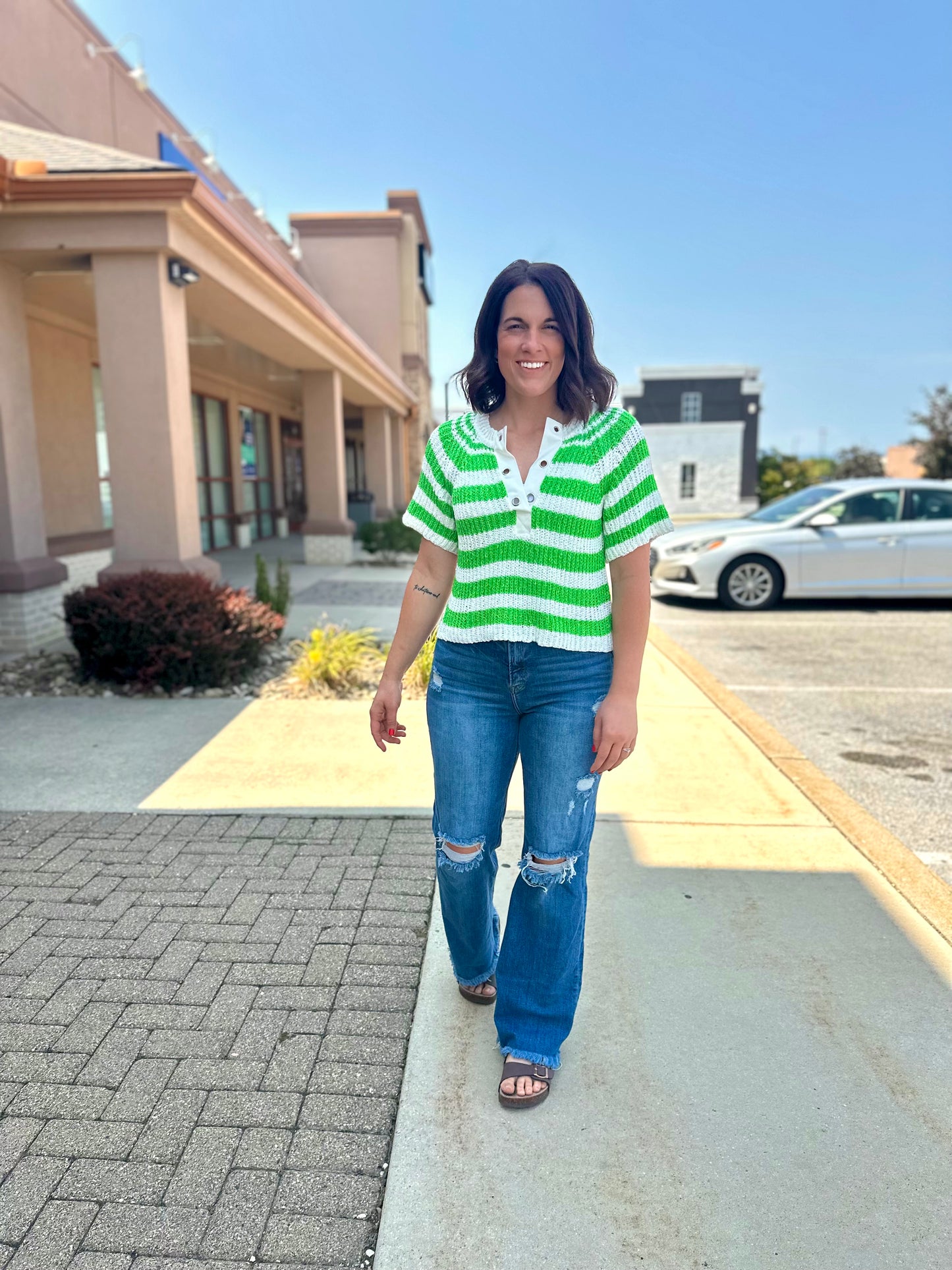 Albany Eyelet Stripe Sweater