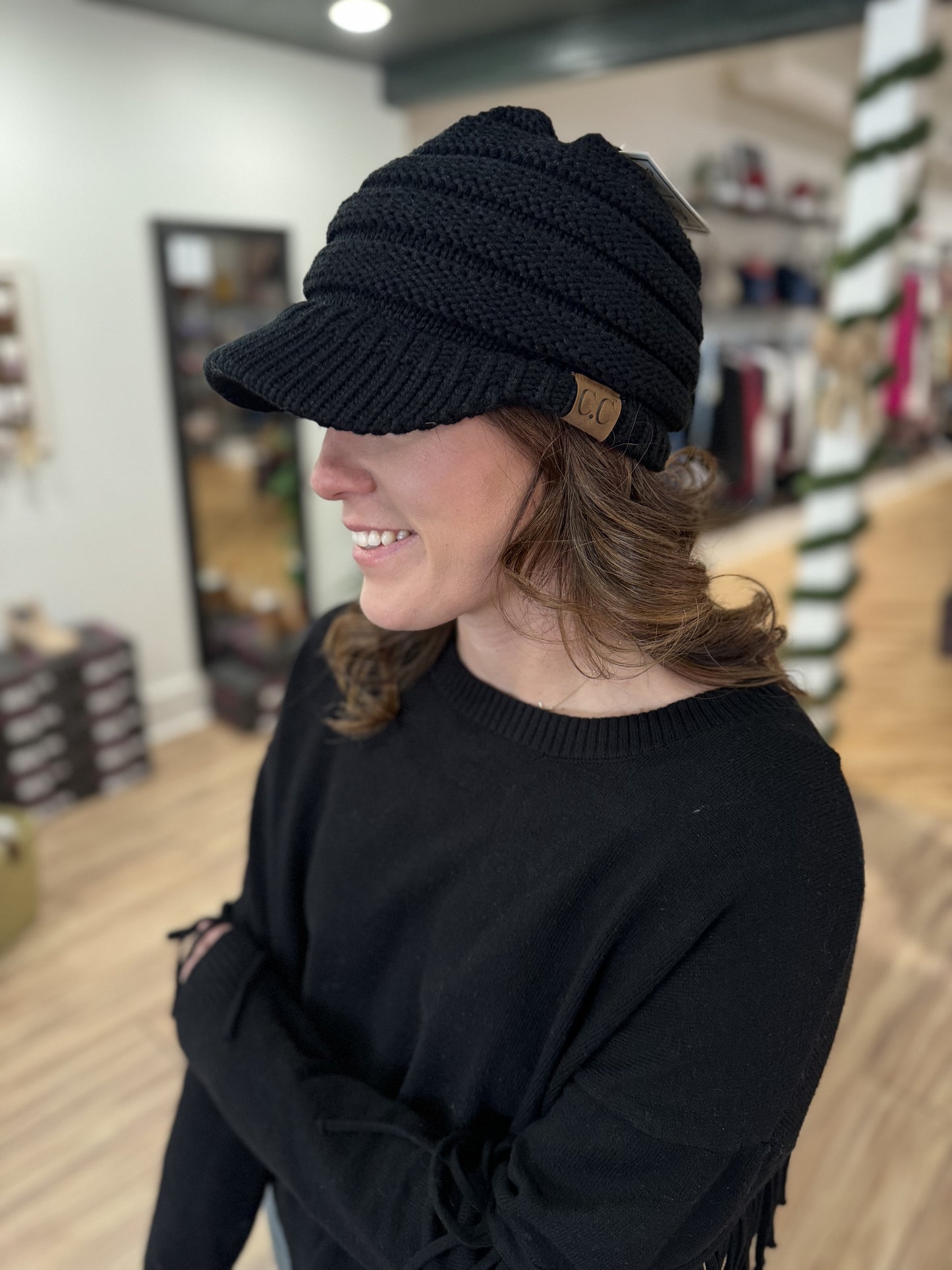 CC Brimmed Bun Beanie