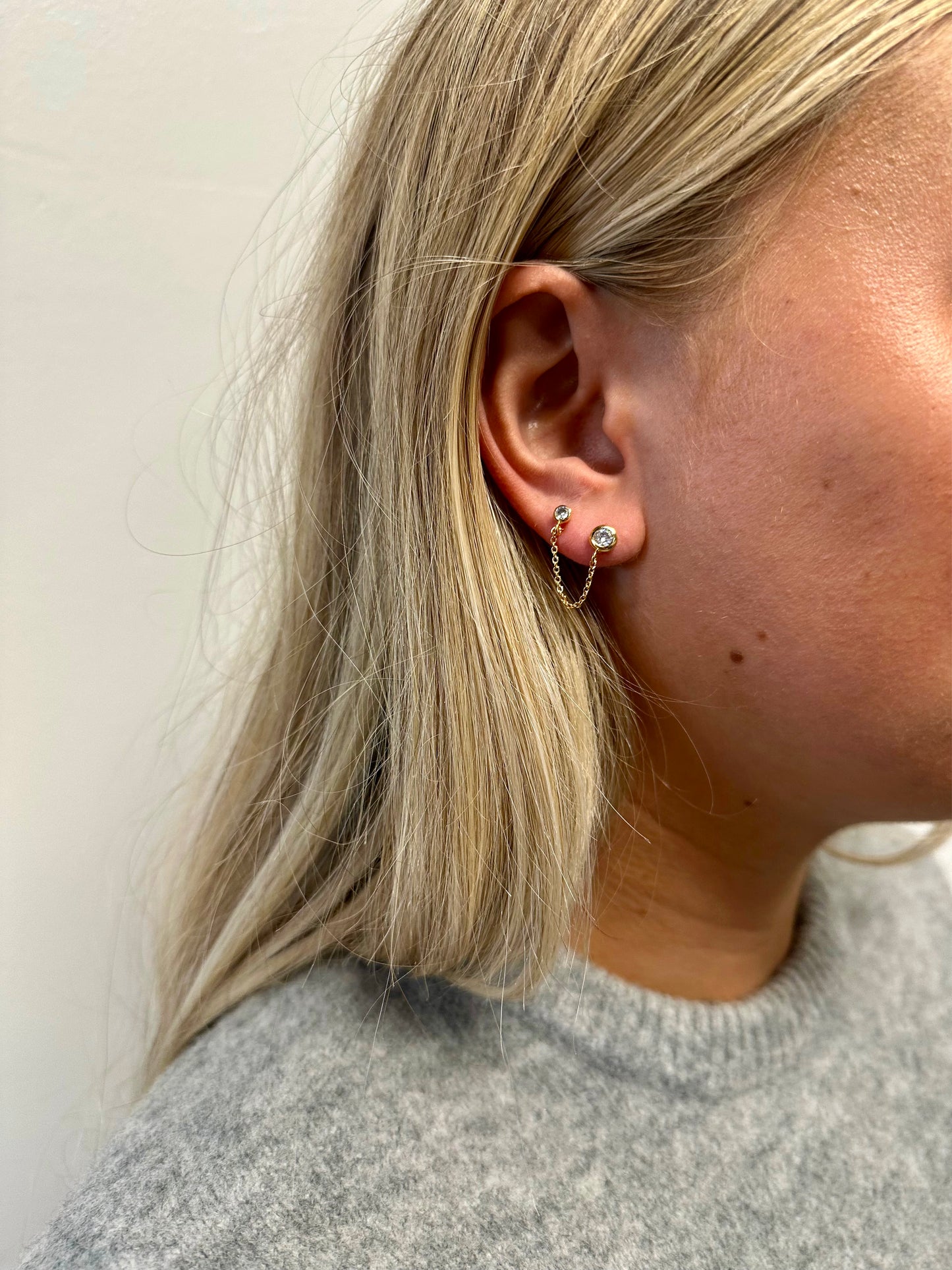 Pave 2 Round Linked Chain Earrings