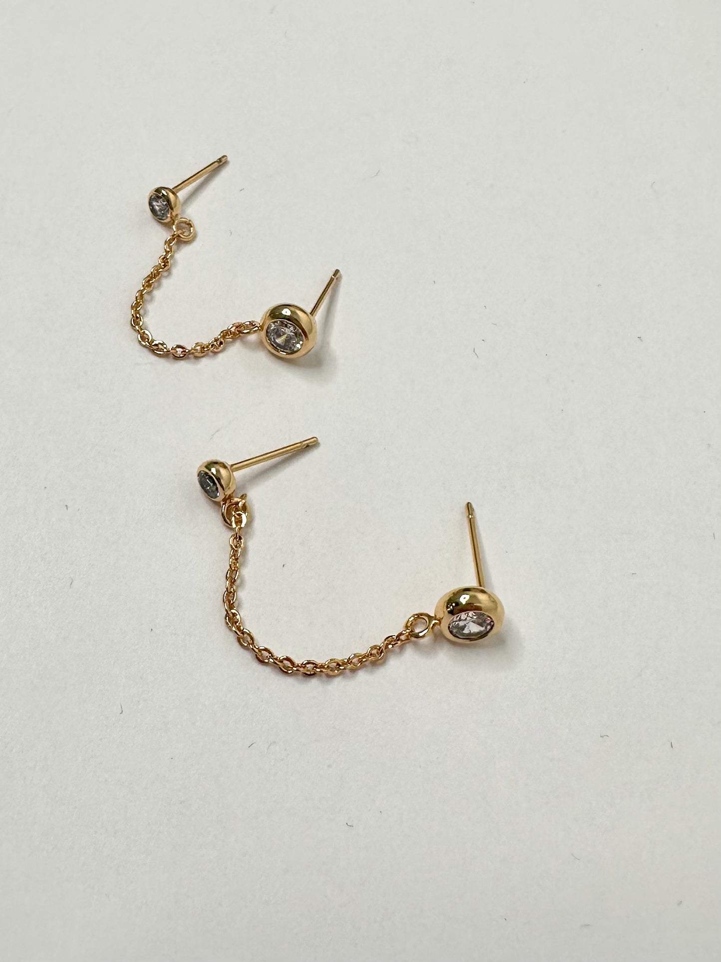 Pave 2 Round Linked Chain Earrings