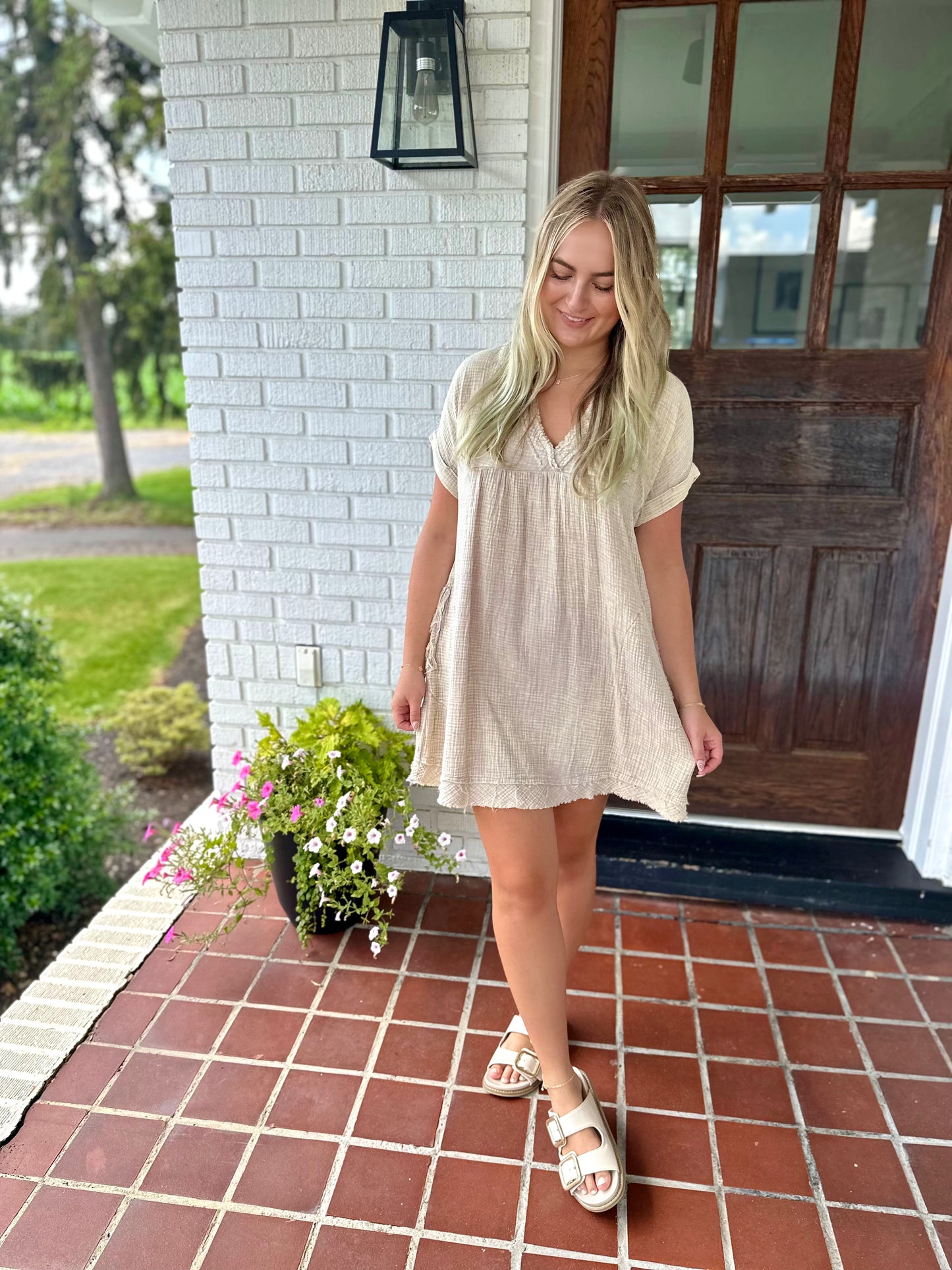 Washed Gauze Vneck Dress