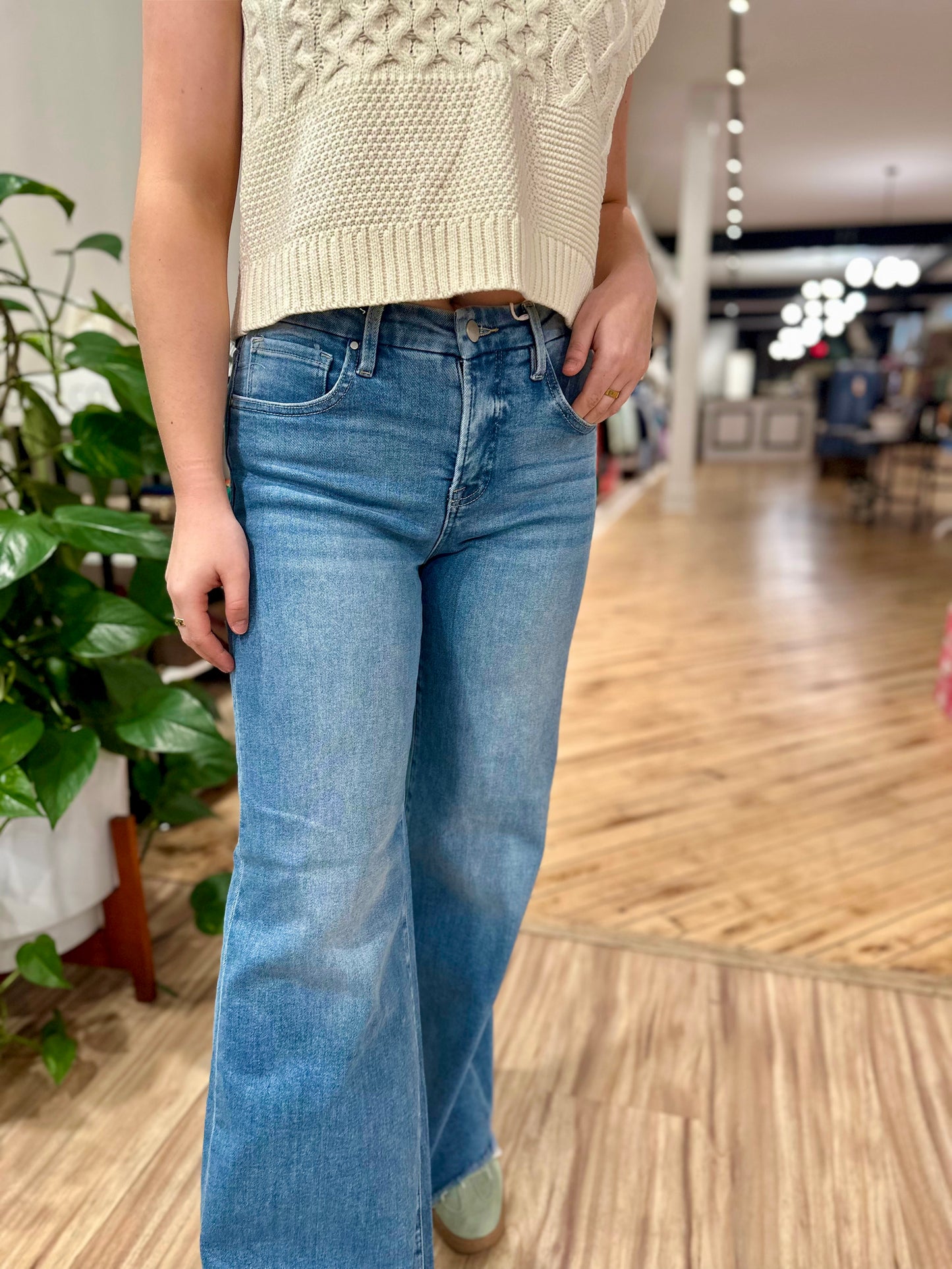 Risen Acala Tummy Control High Rise Wide Leg Jeans