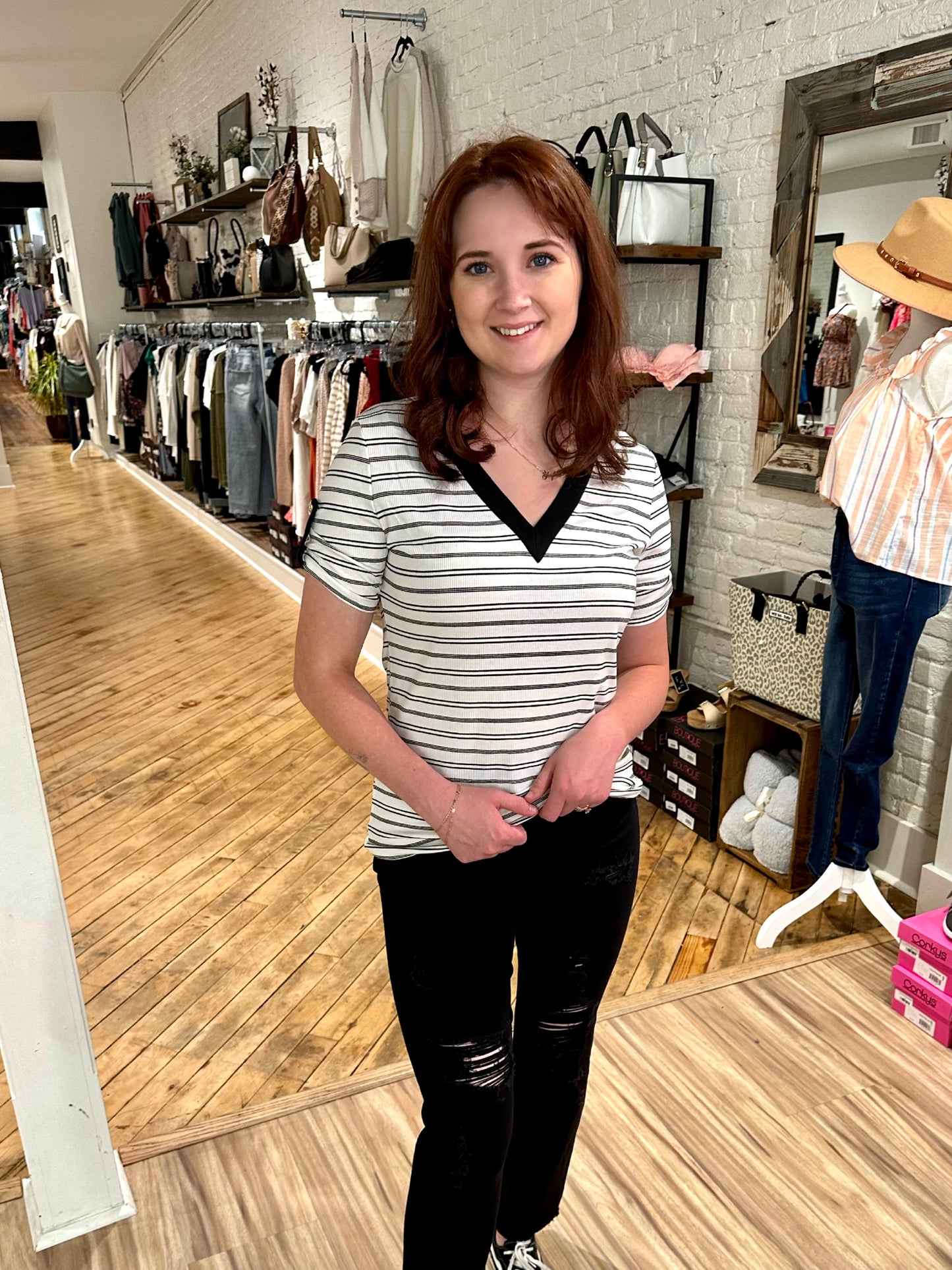 Fresno Striped Vneck Top