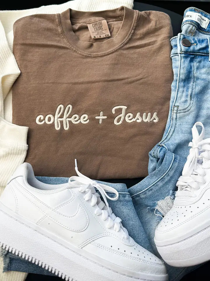 Coffee + Jesus Embroidered Tshirt