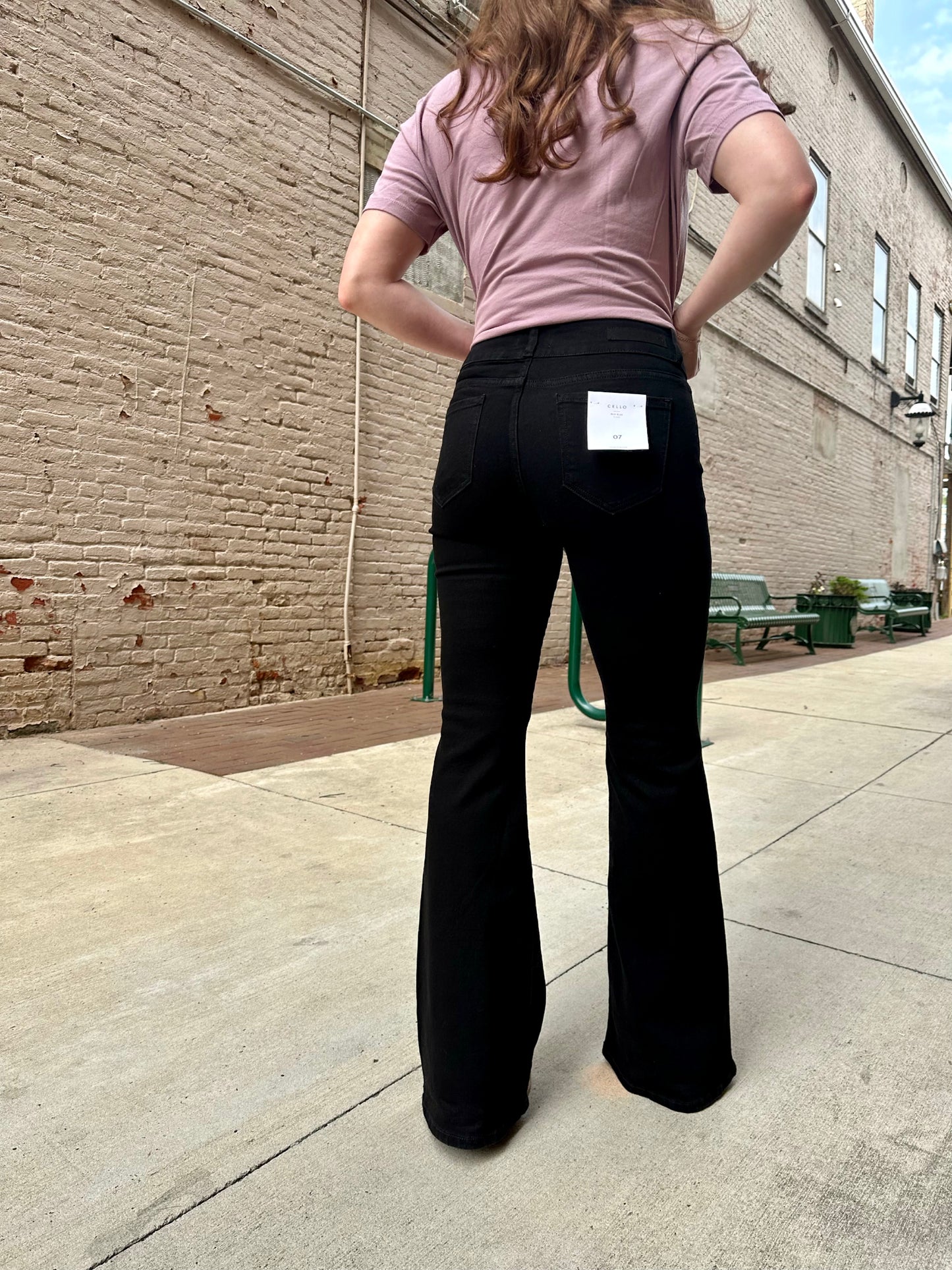 Cello Mid Rise Black Flare Jeans