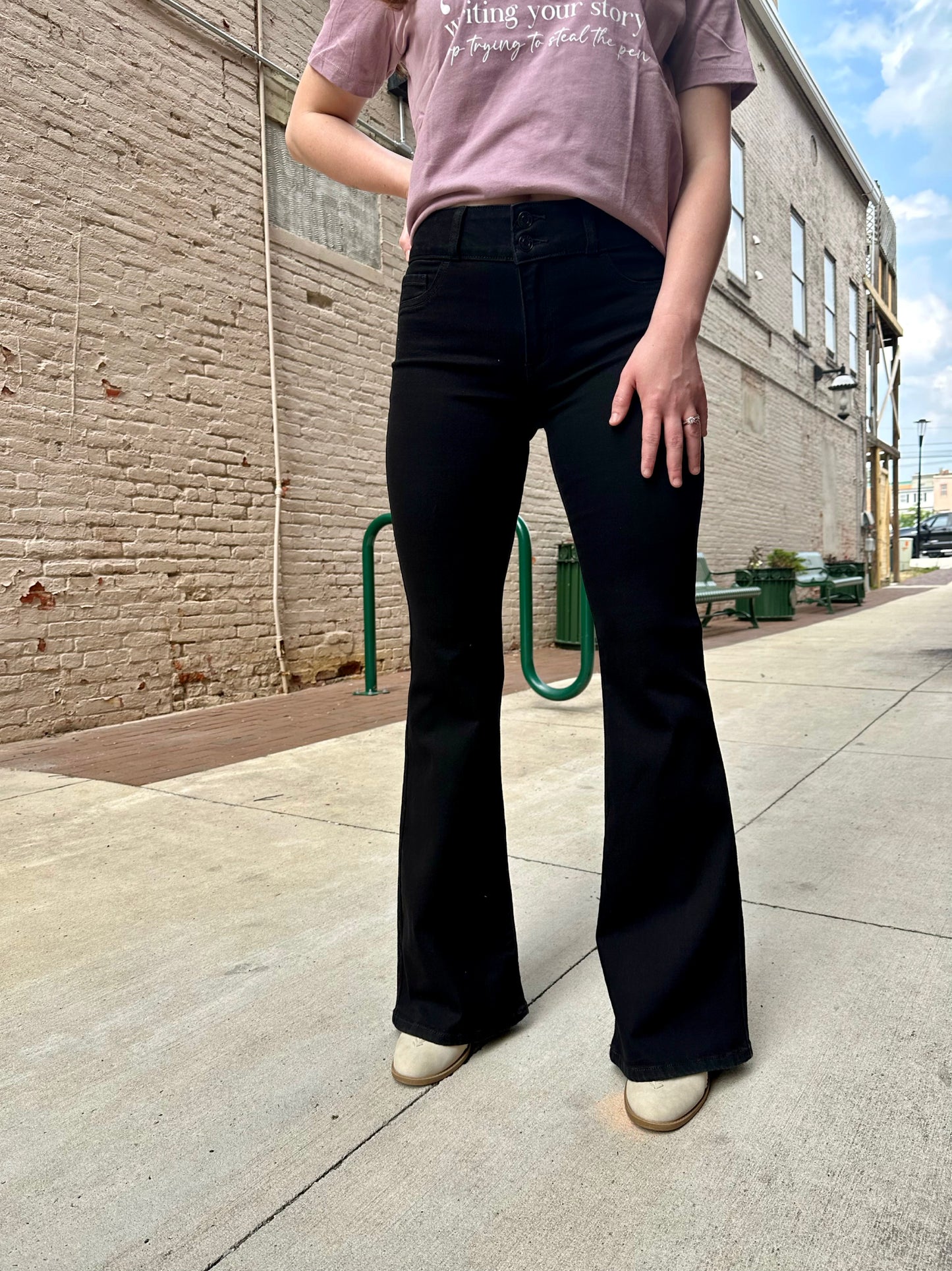 Cello Mid Rise Black Flare Jeans