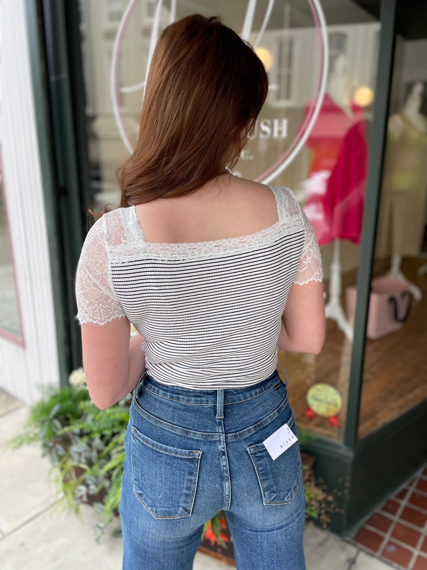 Southside Lace Sleeve Stripe Bodysuit
