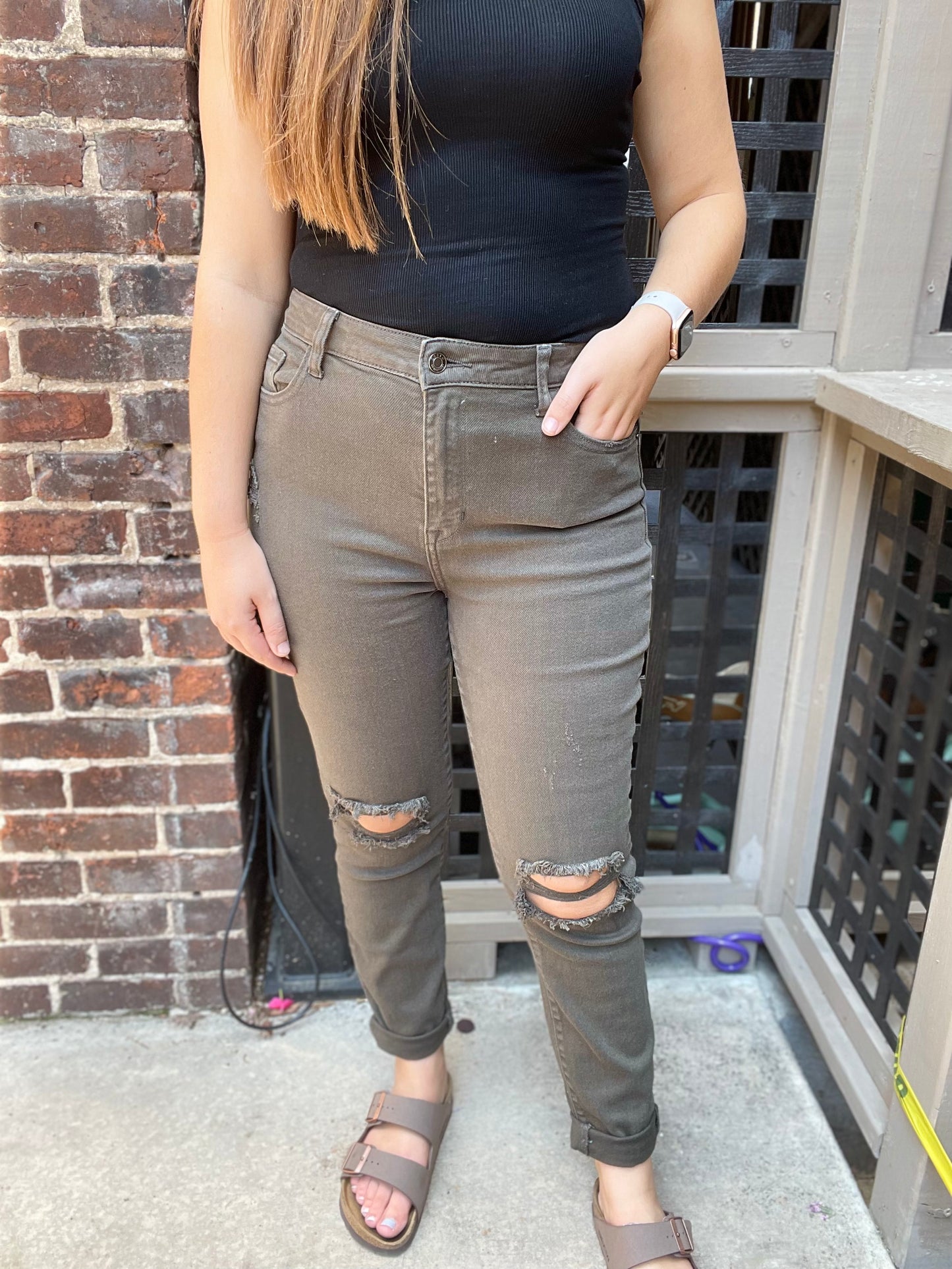 Cello High Rise Distress Ankle Skinny