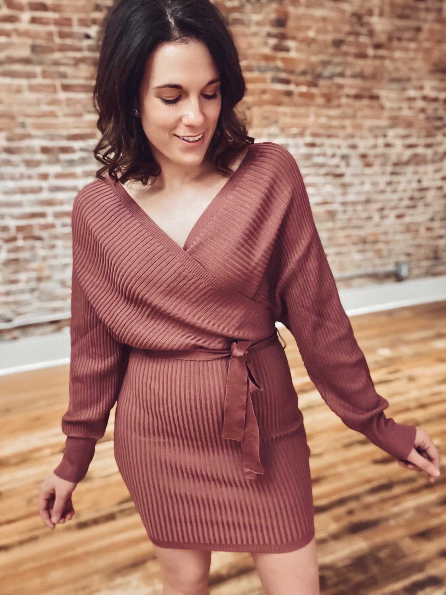 Belted Off The Shoulder Knit Dress