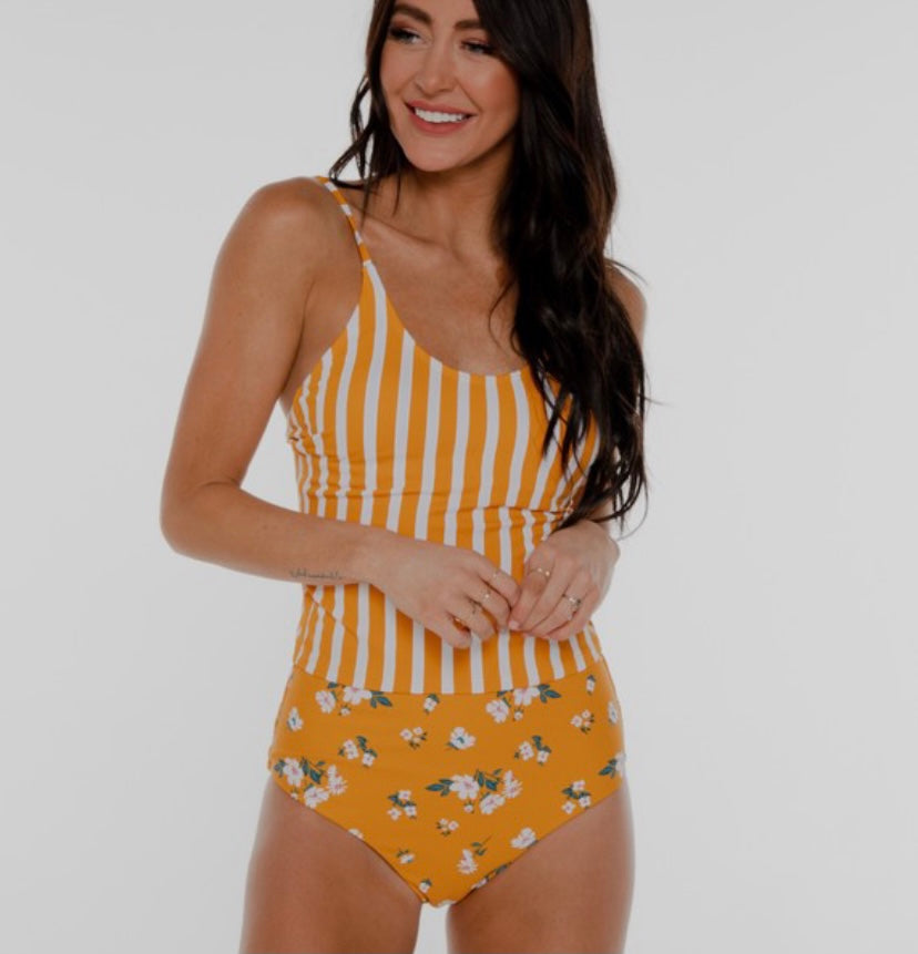 Coral Reef Tie Up Striped Swim Top