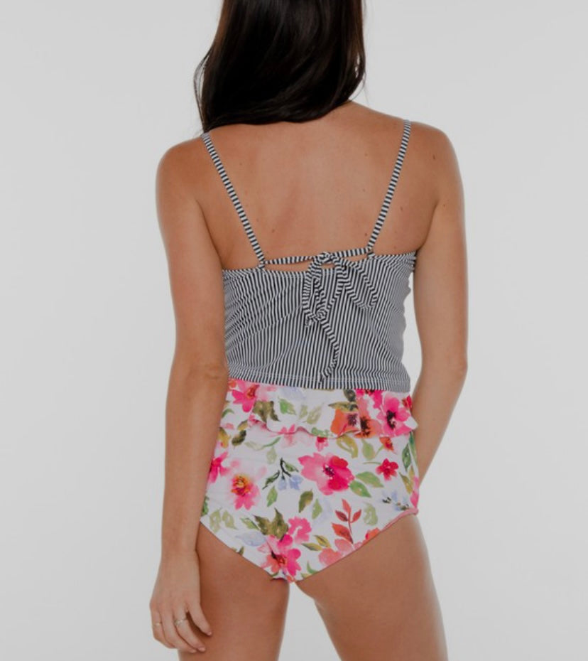 Coral Reef Tie Up Striped Swim Top