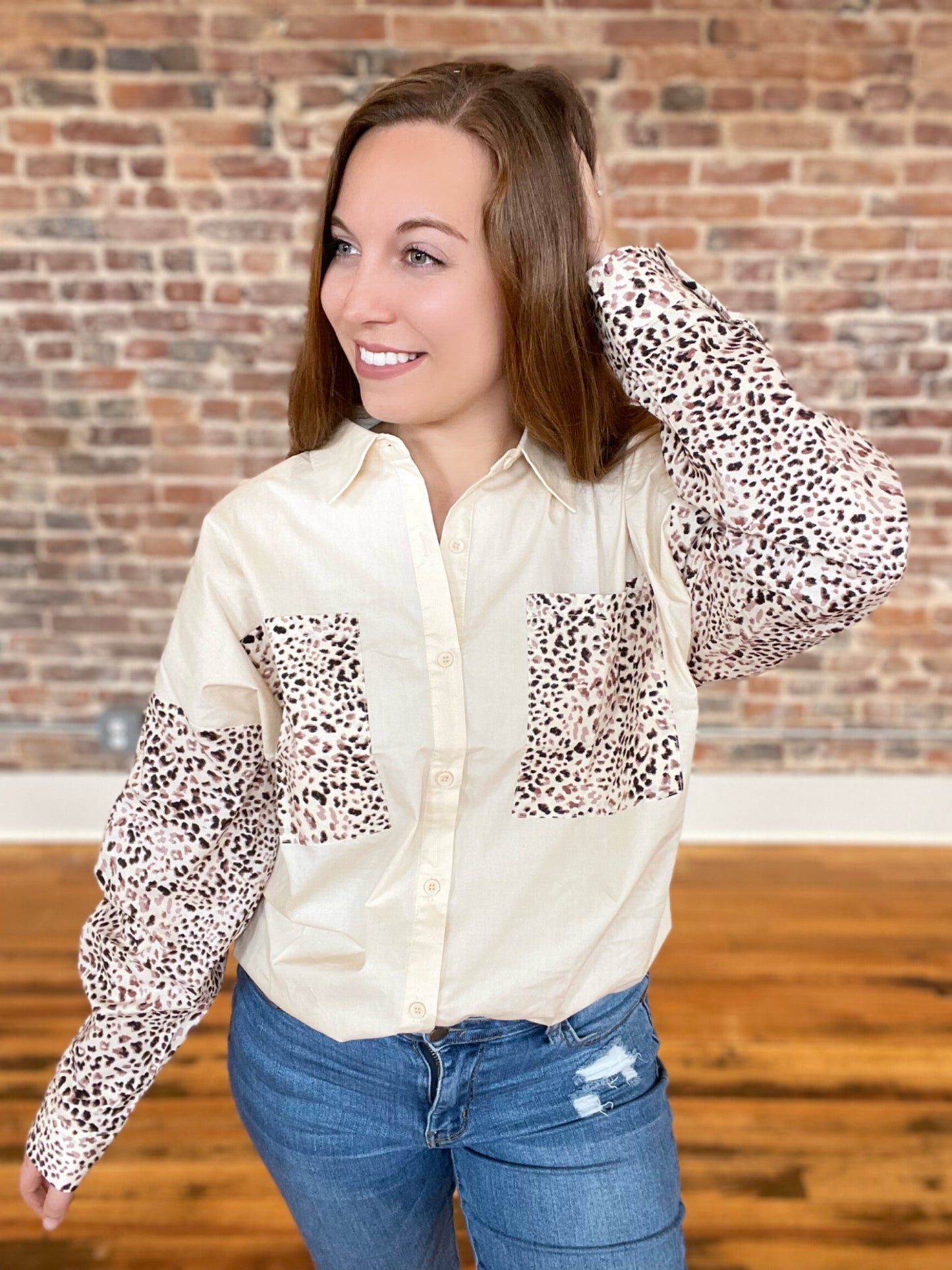 Herrin Leopard Button Up Top