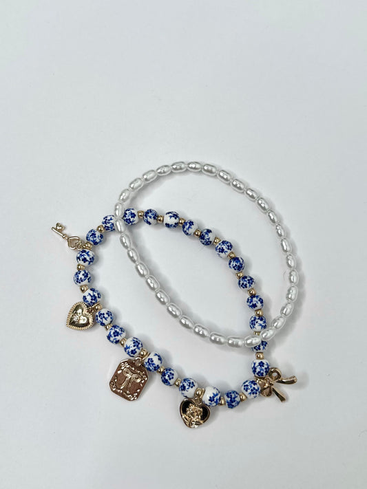 2 Row Ceramic & Multi Charm Bracelet