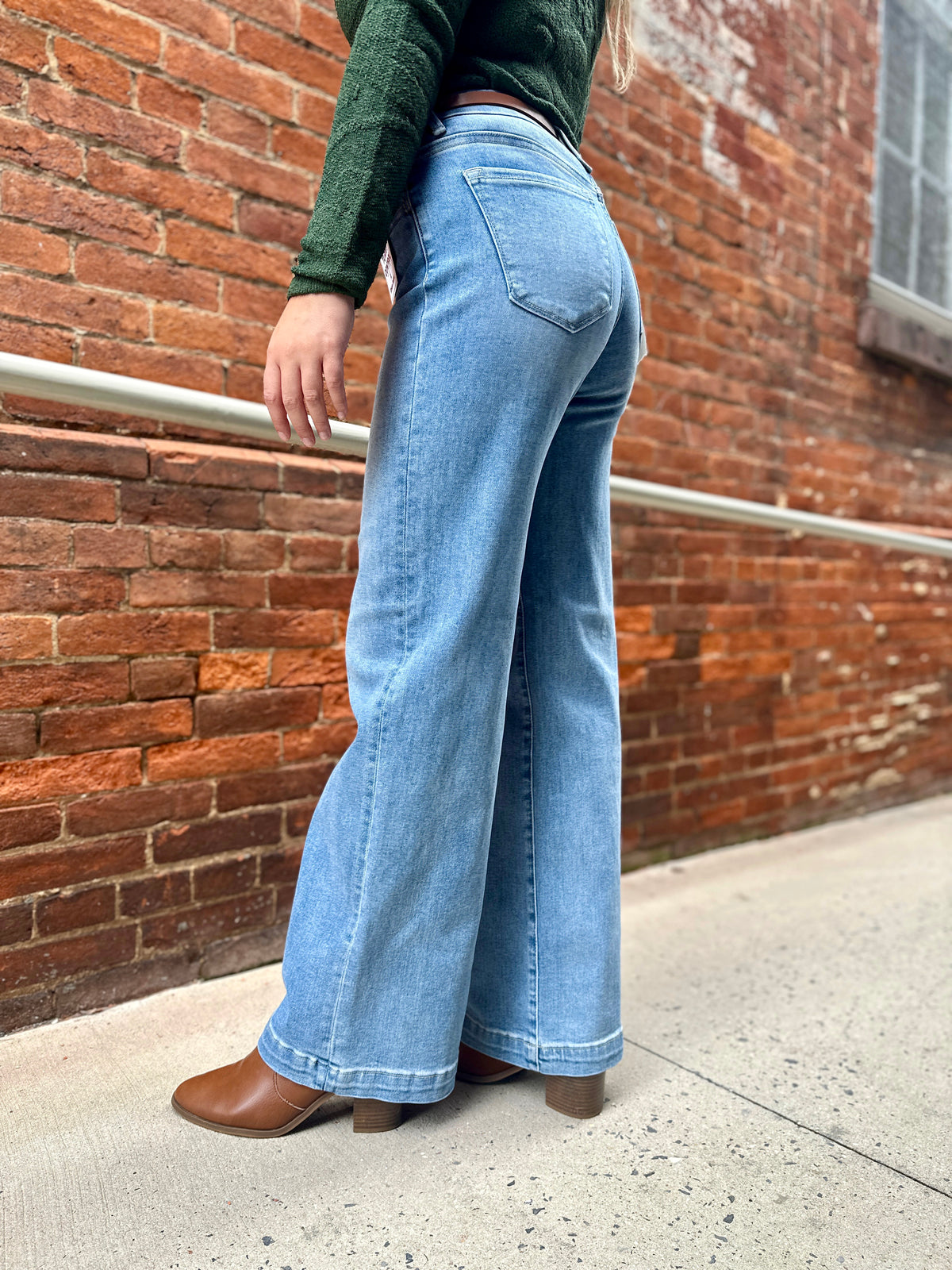 Risen Milwaukee Tummy Control Mid Rise Wide Leg Jeans