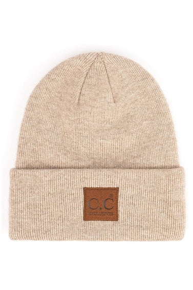 C.C Heather Knit Suede Patch Beanie