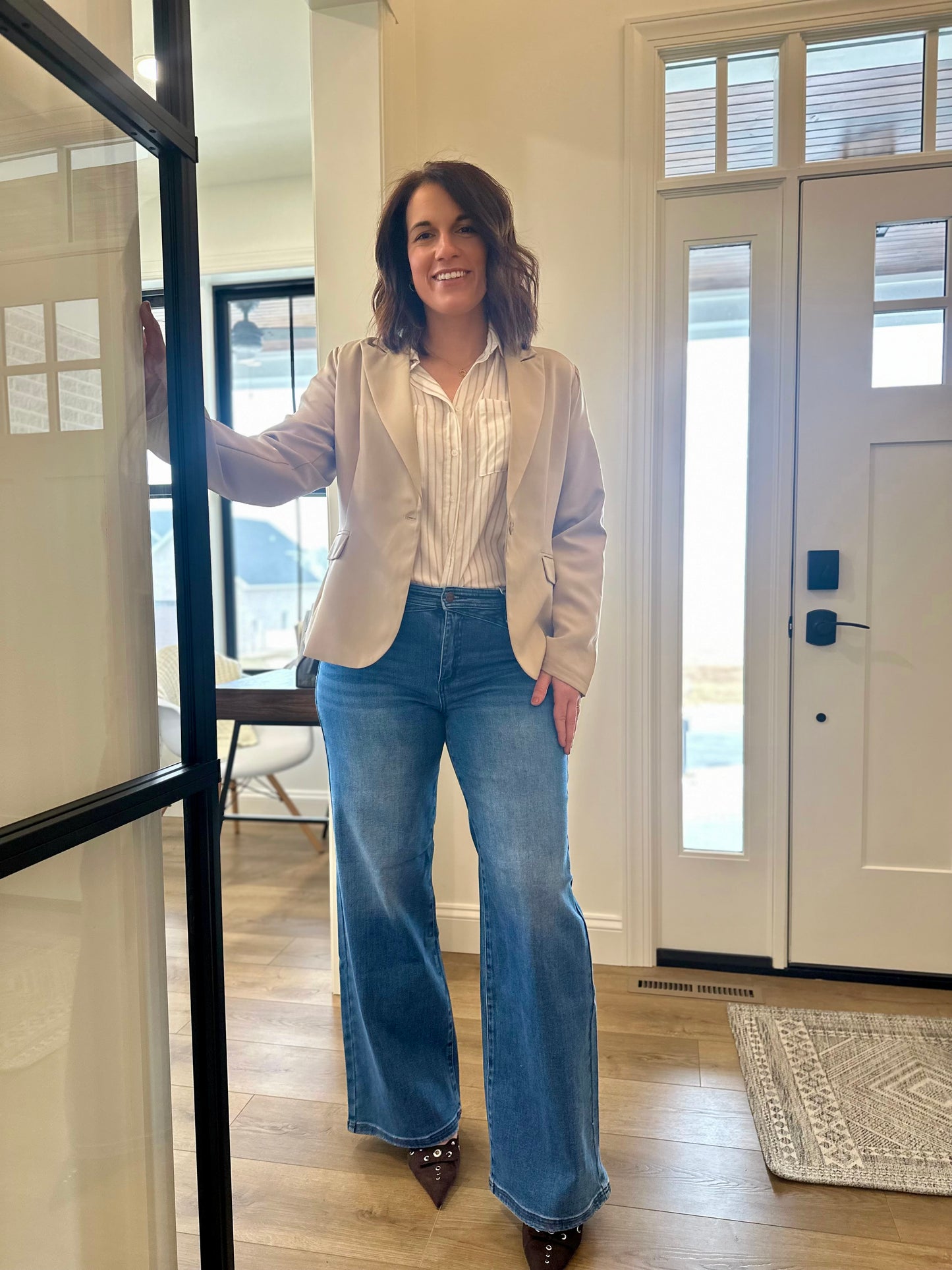 Jenkins Risen High Rise Wide Leg Waist Detail Jeans