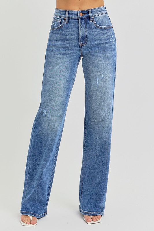 Risen Concord Tummy Control Elastic Band High Rise Wide Jeans