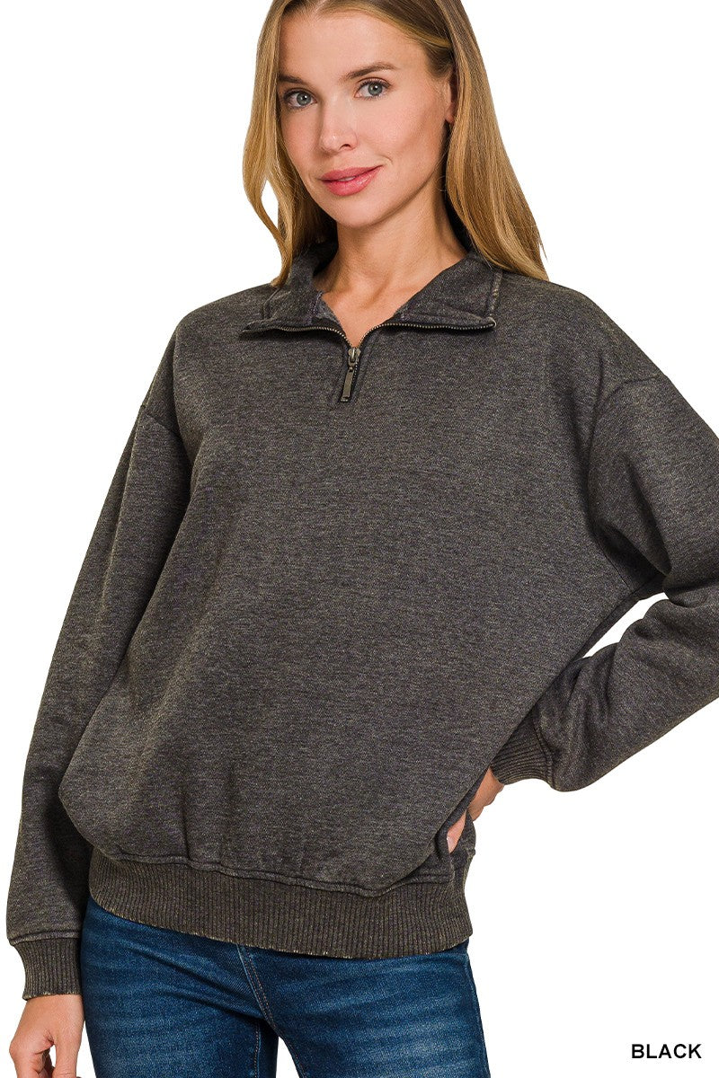 Southampton Acid Wash Half Zip Sweater