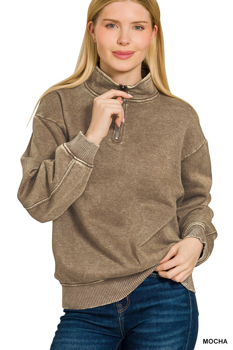Southampton Acid Wash Half Zip Sweater