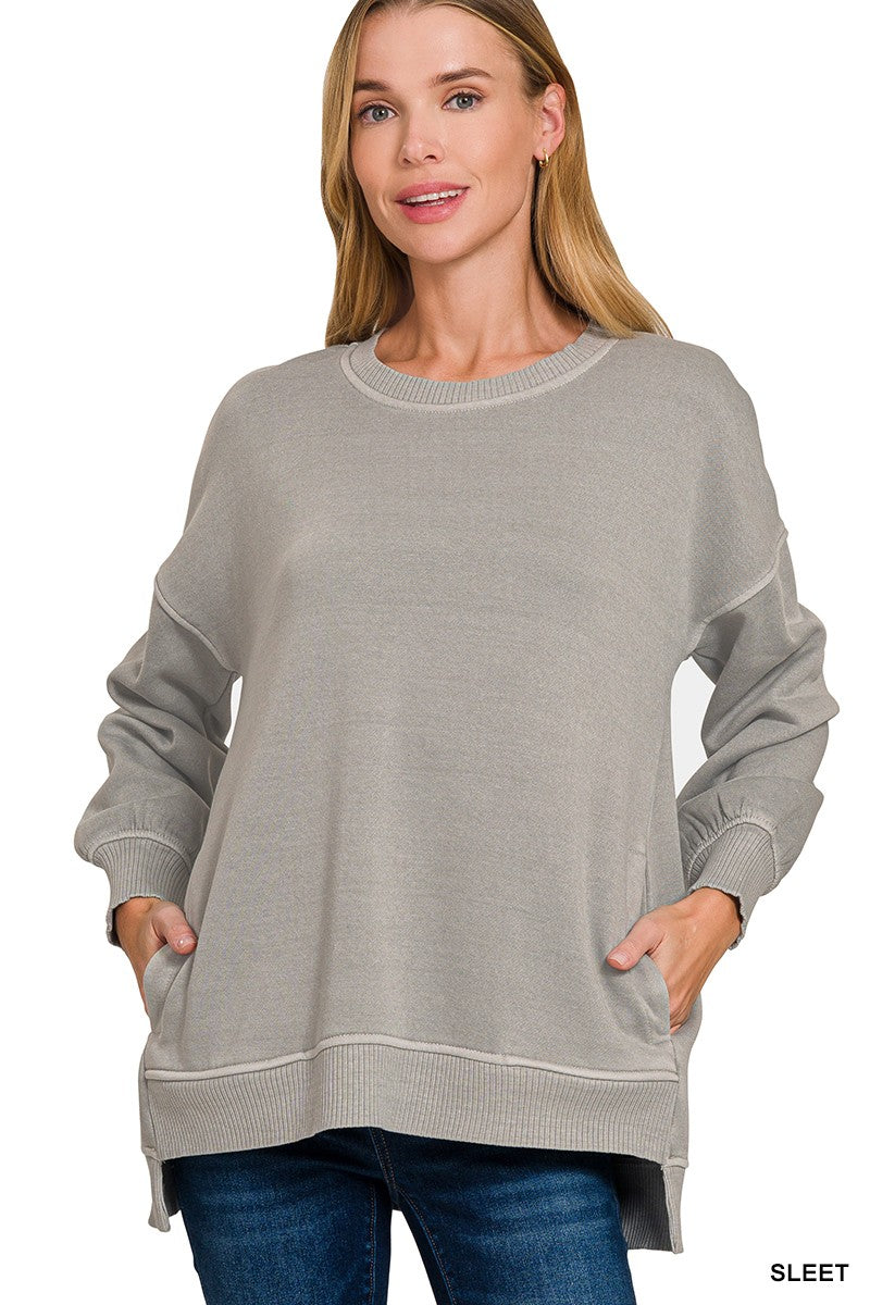 Hi - Low Hem Pullover with Side Pockets