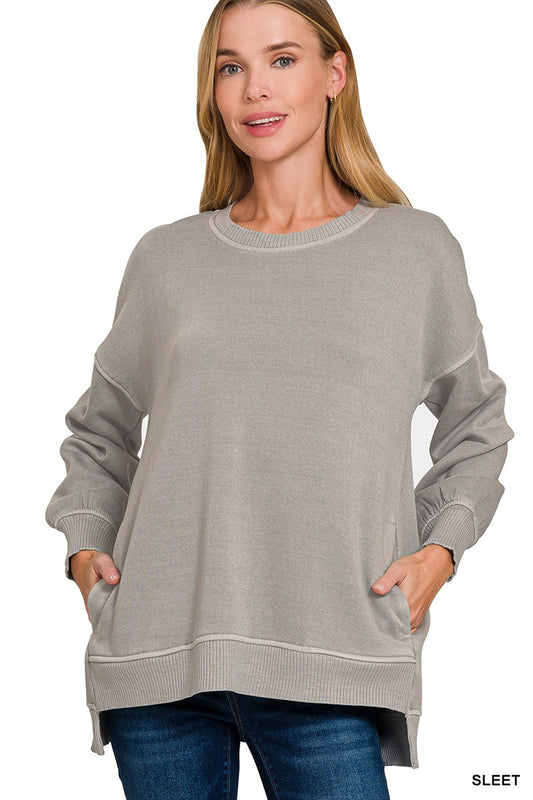 Hi - Low Hem Pullover with Side Pockets