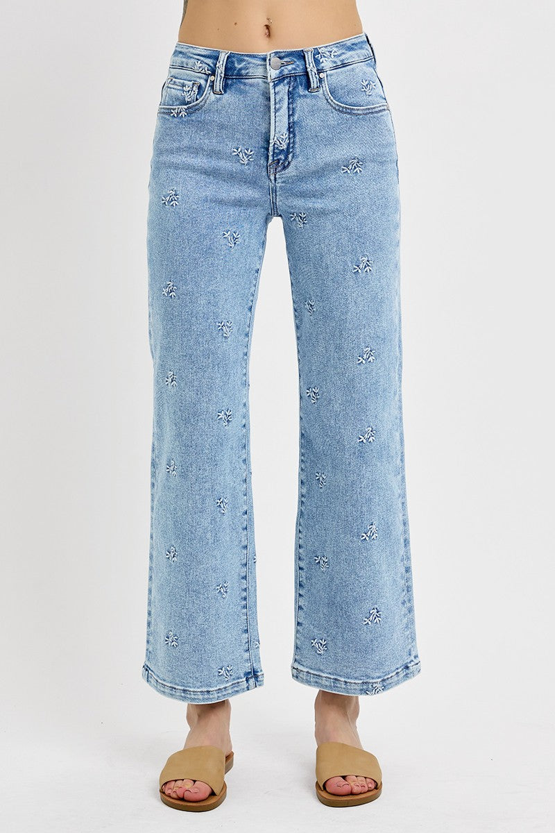Risen Germantown High Rise Crop Embroidered Jeans