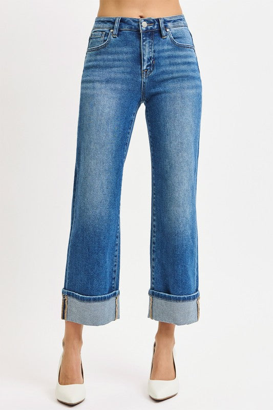 Tolu Risen Mid Rise Cropped Straight Cuffed Jeans