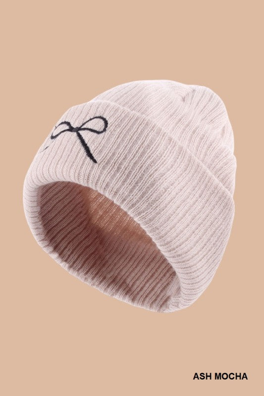 Coquette Bow Embroidered Knitted Beanie