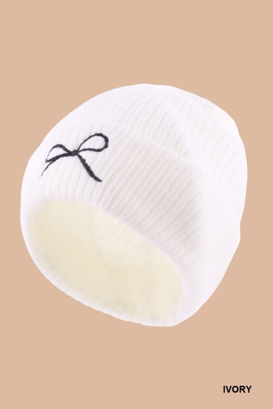 Coquette Bow Embroidered Knitted Beanie