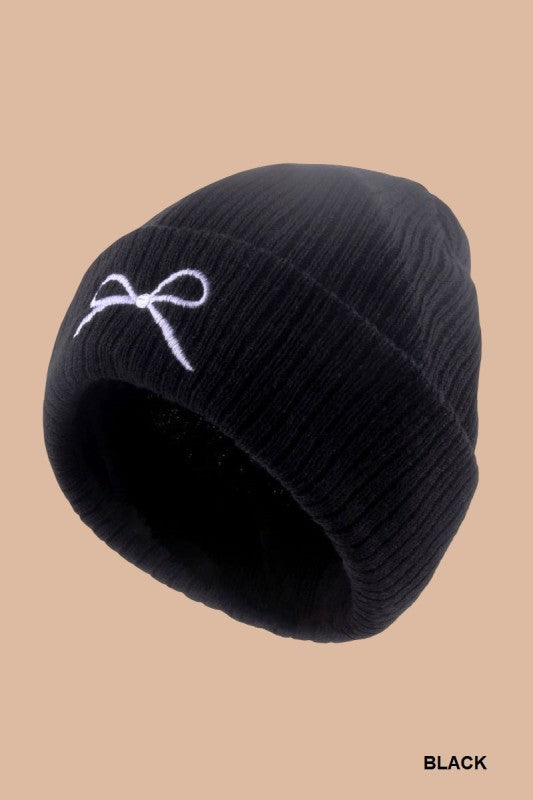 Coquette Bow Embroidered Knitted Beanie