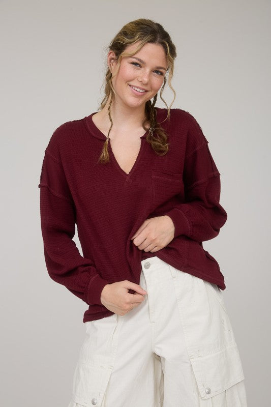 Cameron Patchwork Split Neck Top